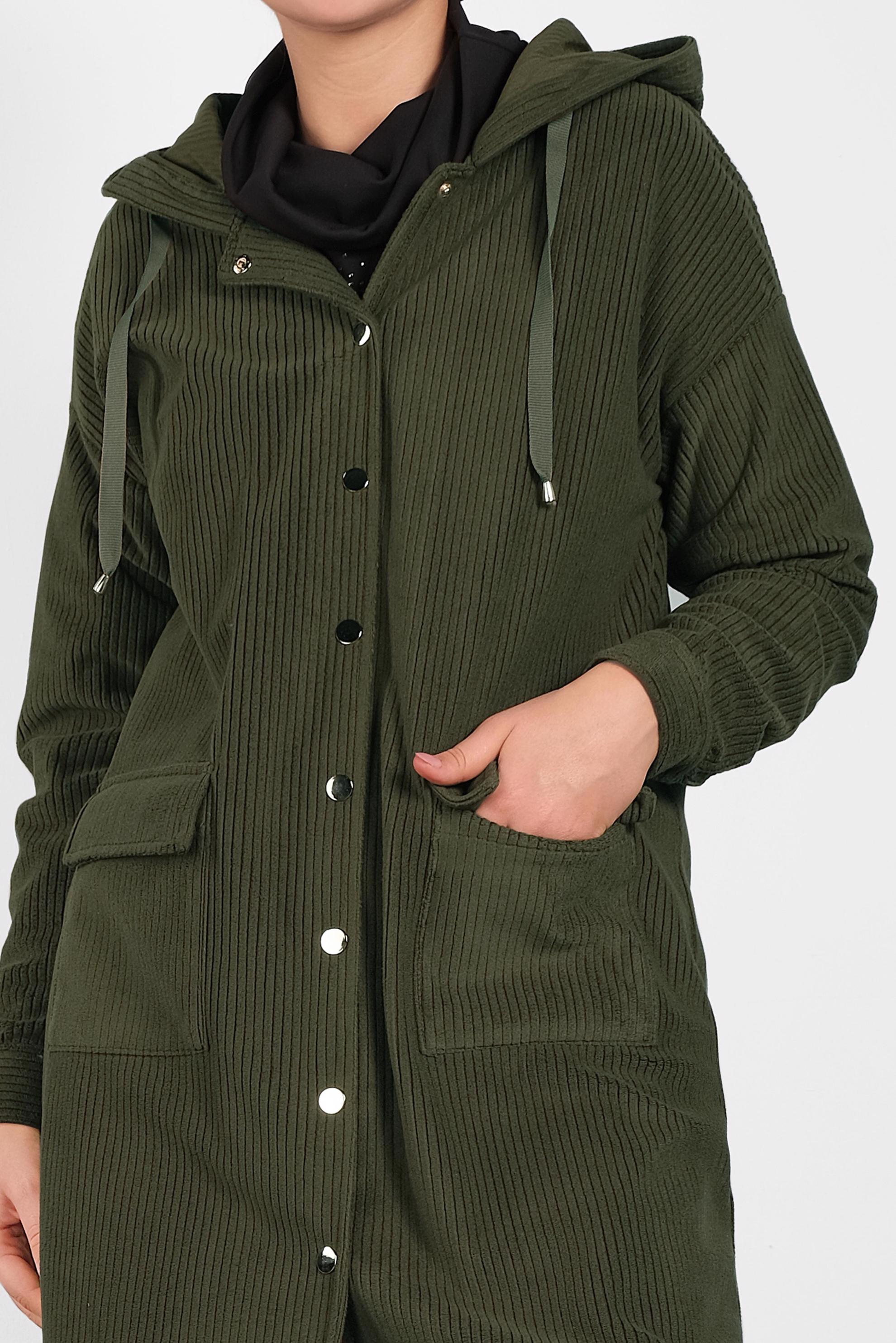 Tesettür giyim HAKİ ÇITÇITLI KADİFE CEKET 40411 