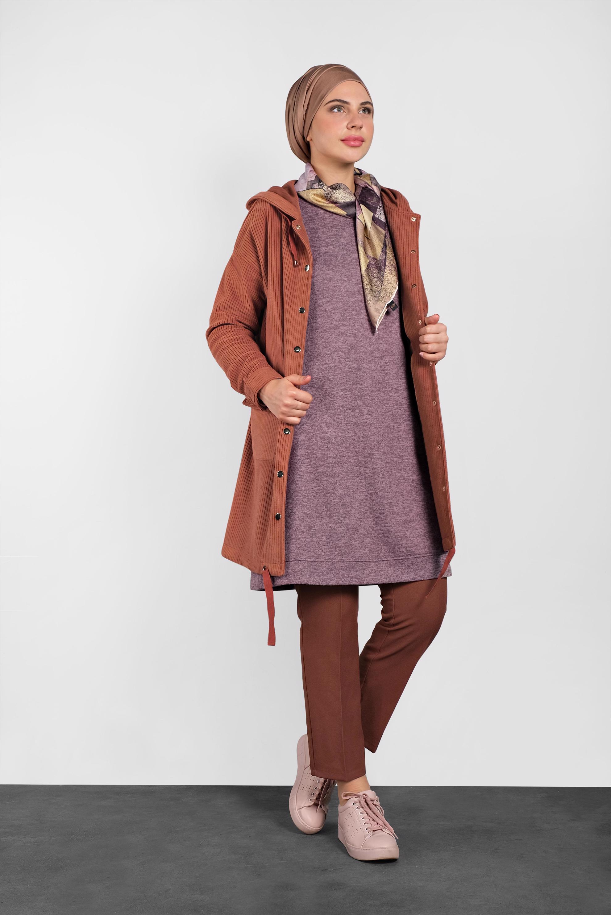 Tesettür giyim TABA ÇITÇITLI KADİFE CEKET 40411 