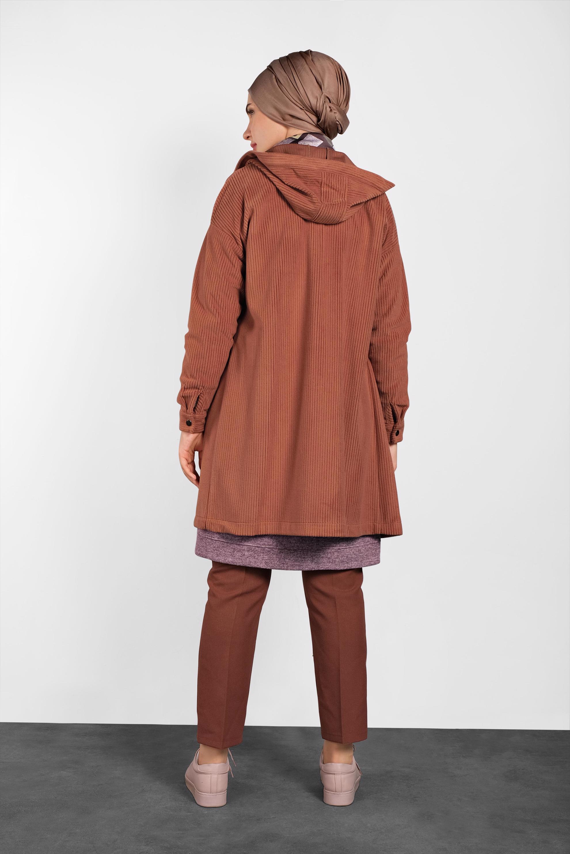 Tesettür giyim TABA ÇITÇITLI KADİFE CEKET 40411 