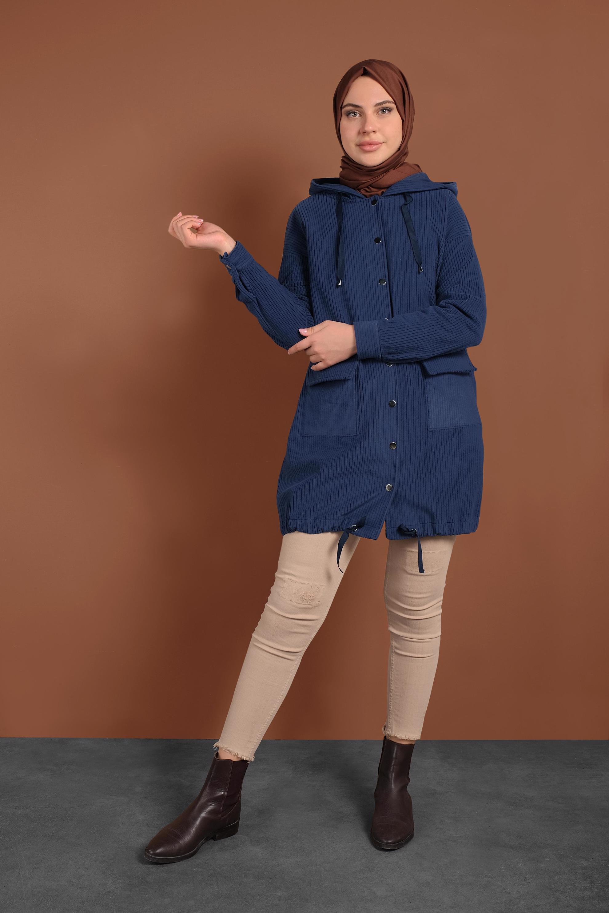 Tesettür giyim LACİVERT ÇITÇITLI KADİFE CEKET 40411 