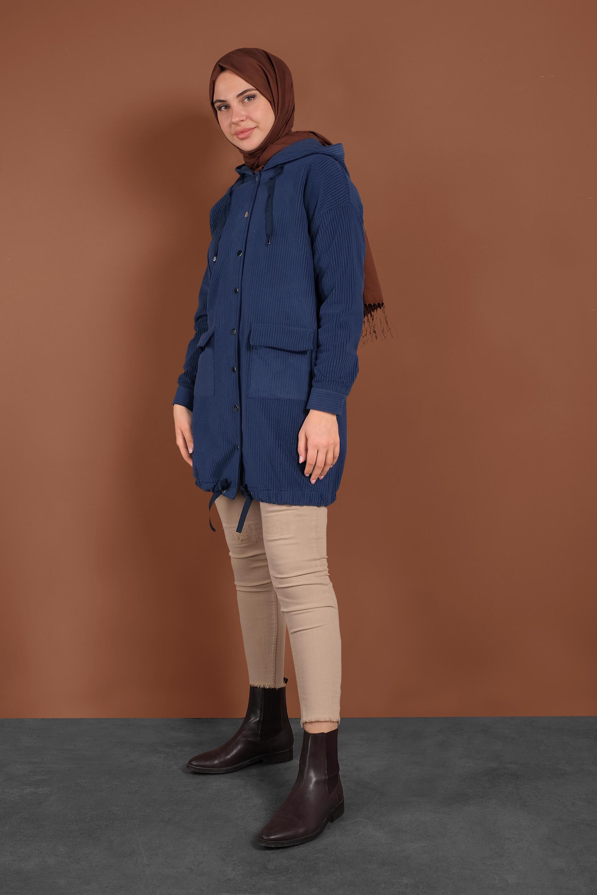 Tesettür giyim LACİVERT ÇITÇITLI KADİFE CEKET 40411 