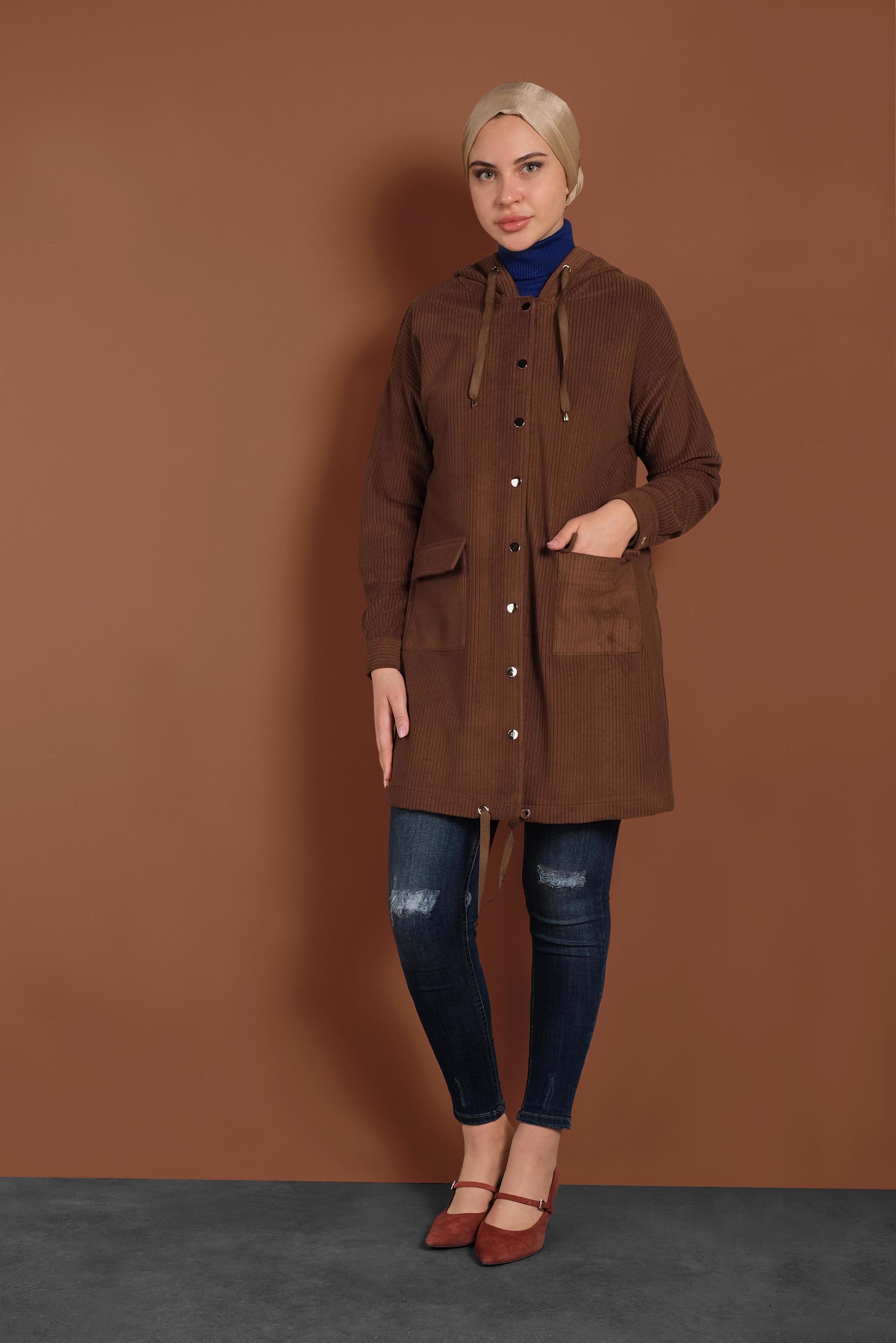 Tesettür giyim BORDO ÇITÇITLI KADİFE CEKET 40411 