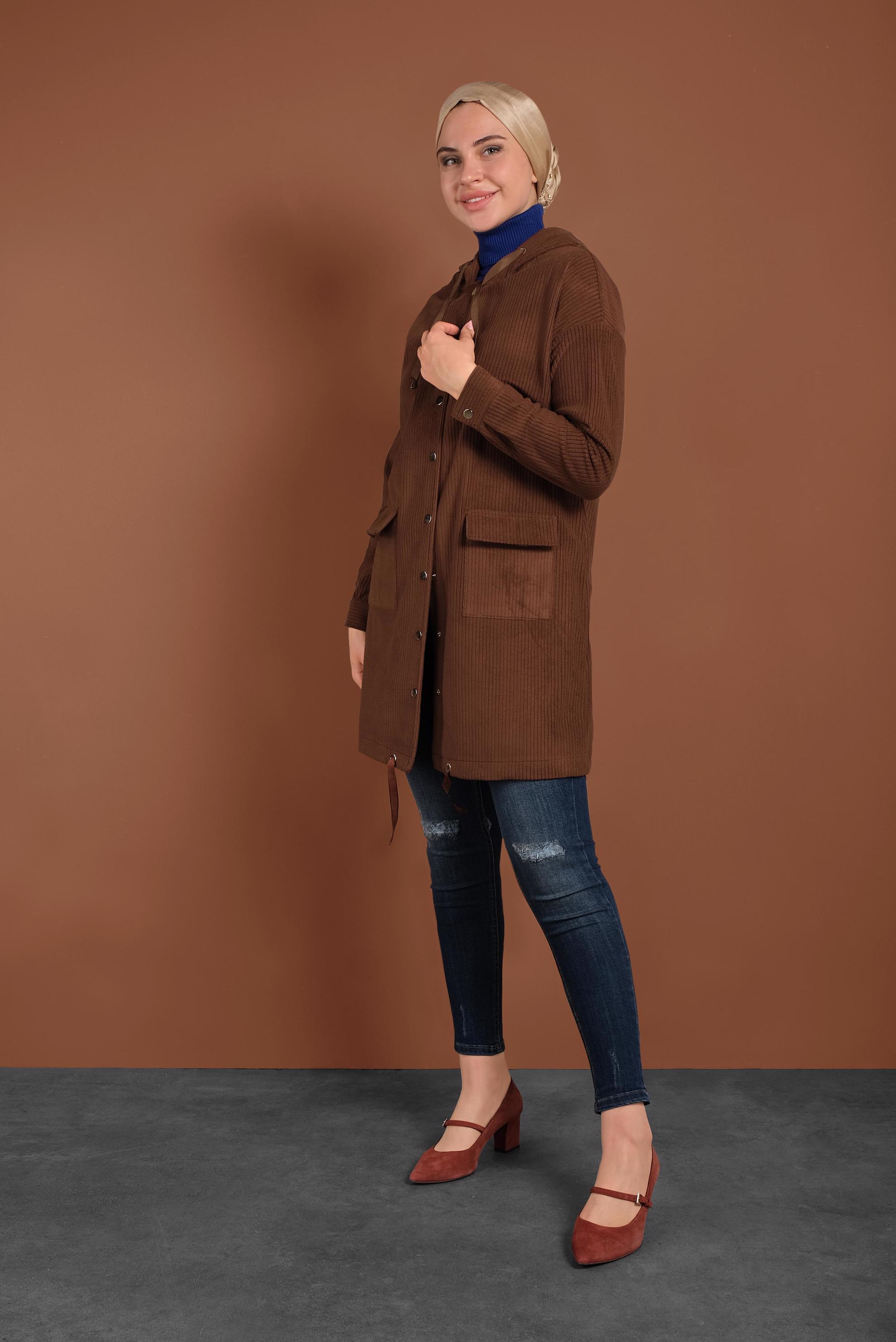 Tesettür giyim BORDO ÇITÇITLI KADİFE CEKET 40411 