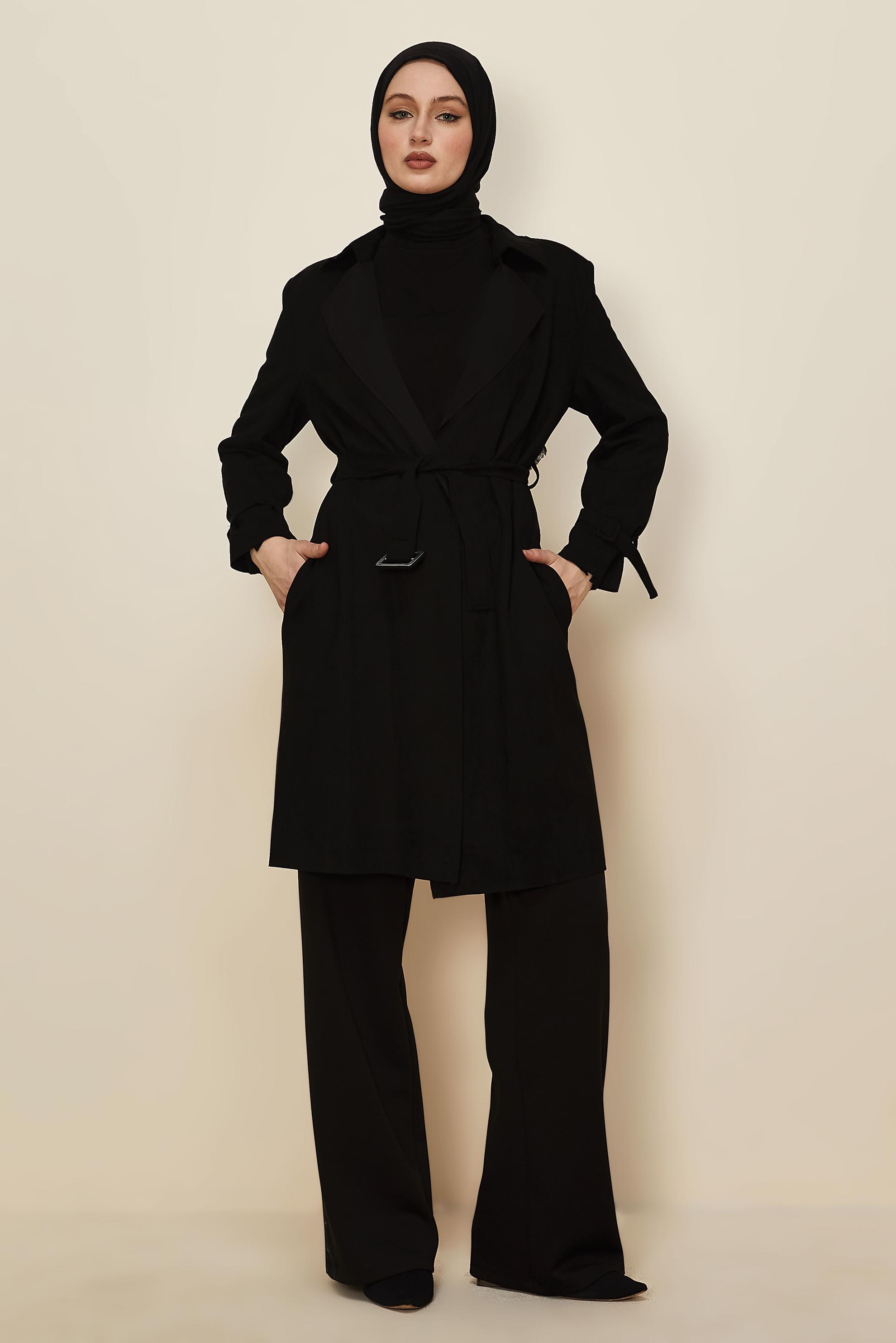 Tesettür giyim SİYAH KEMERLİ SÜET CEKET 41175