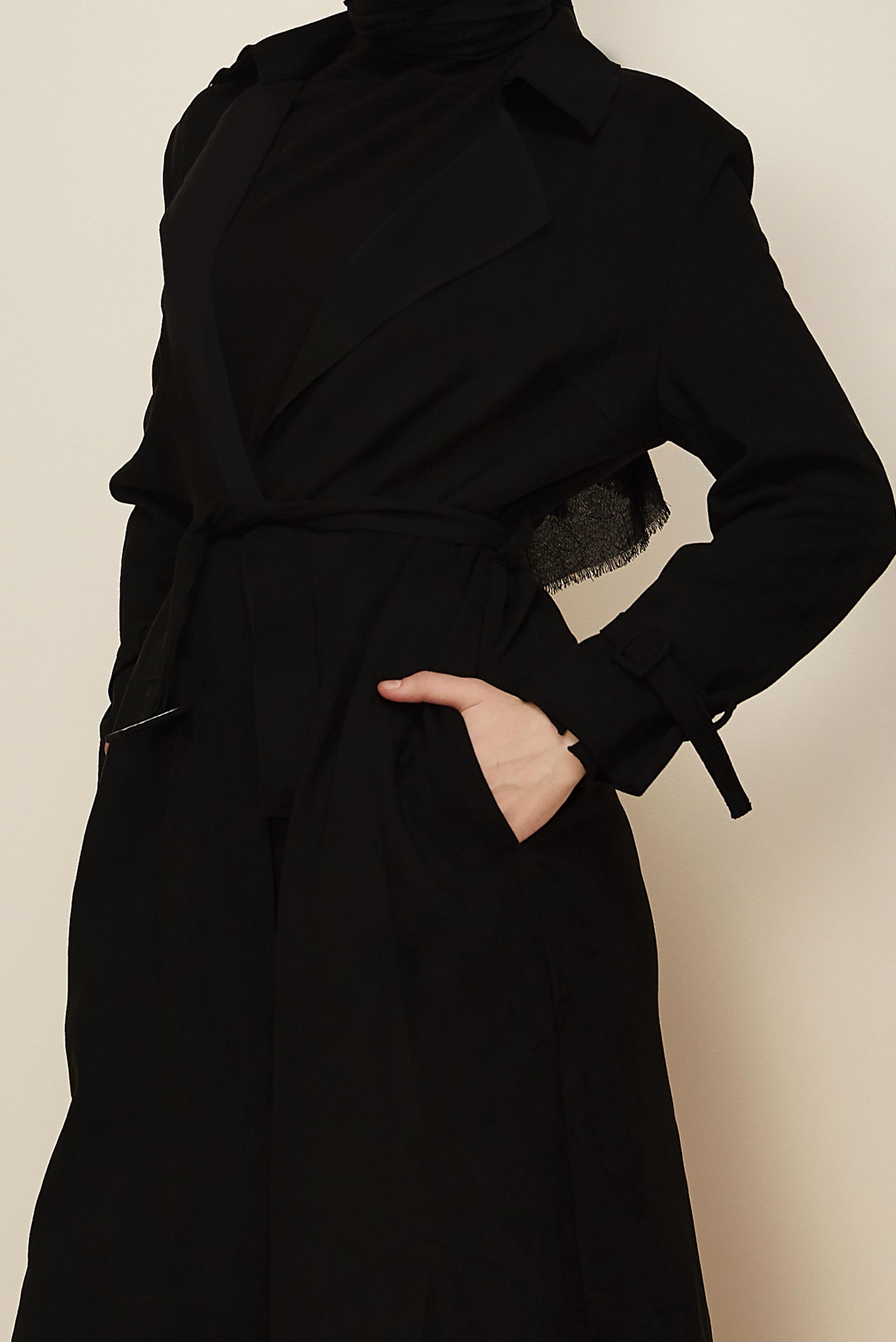 Tesettür giyim SİYAH KEMERLİ SÜET CEKET 41175