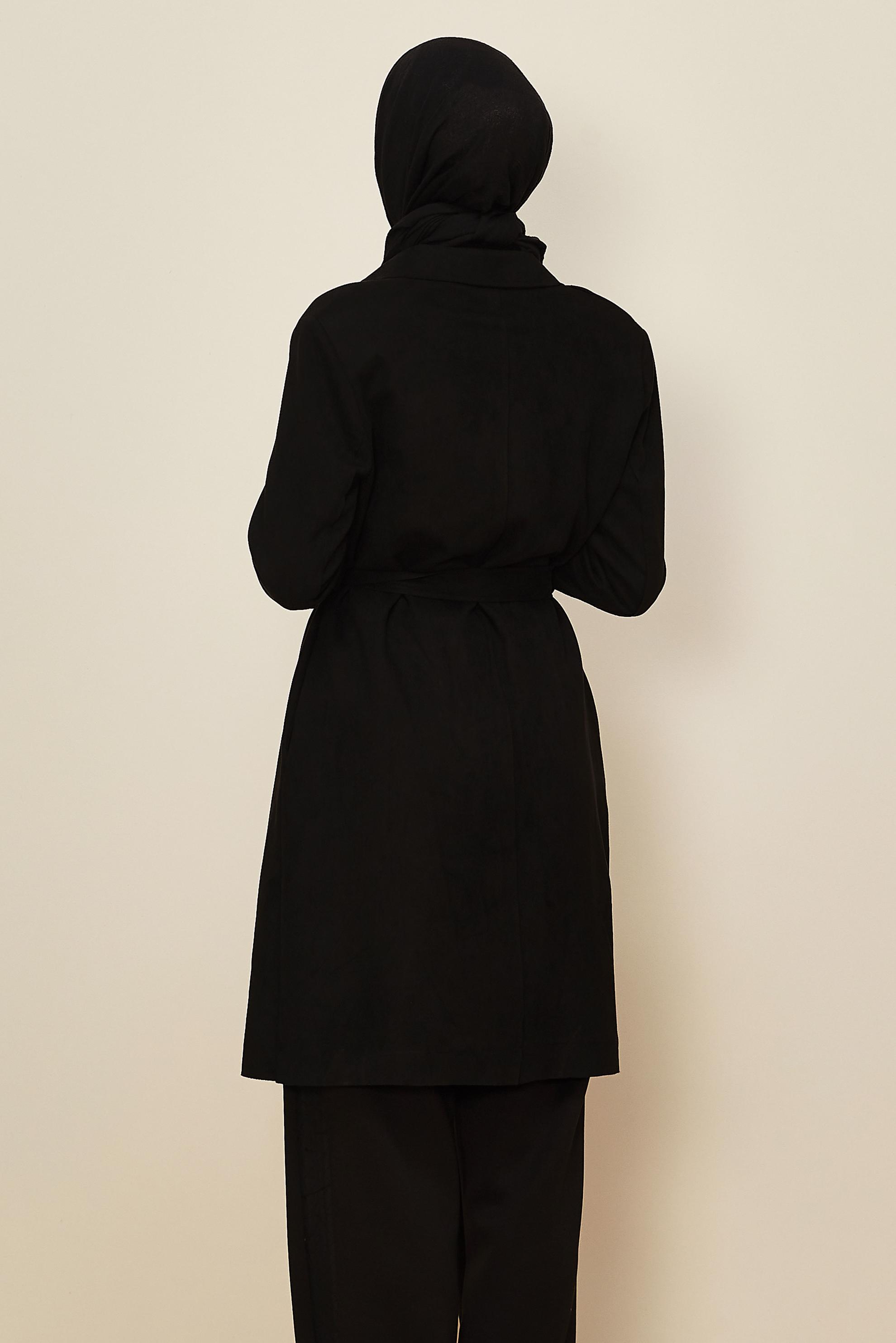 Tesettür giyim SİYAH KEMERLİ SÜET CEKET 41175