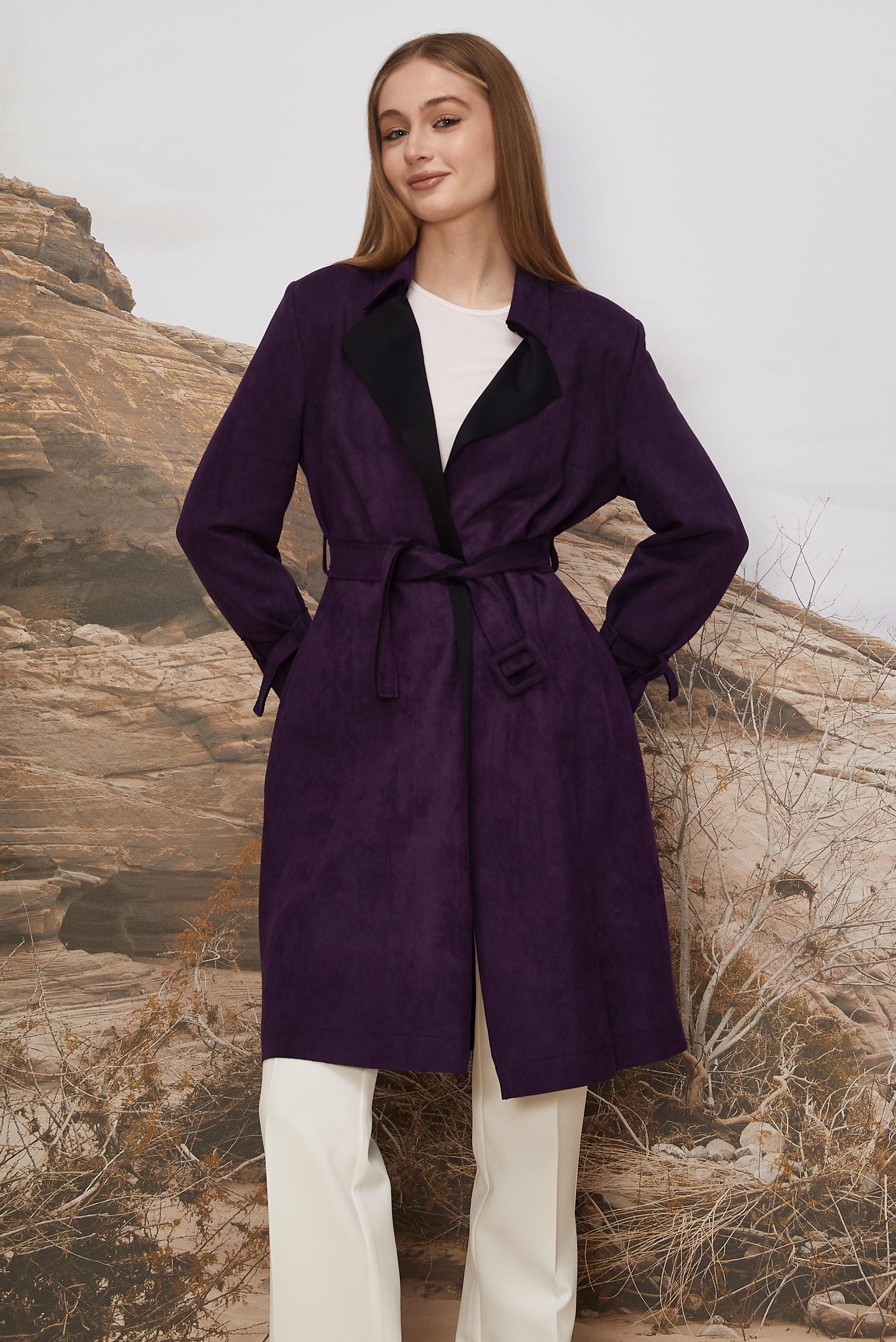 Tesettür giyim MOR KEMERLİ SÜET CEKET 41175