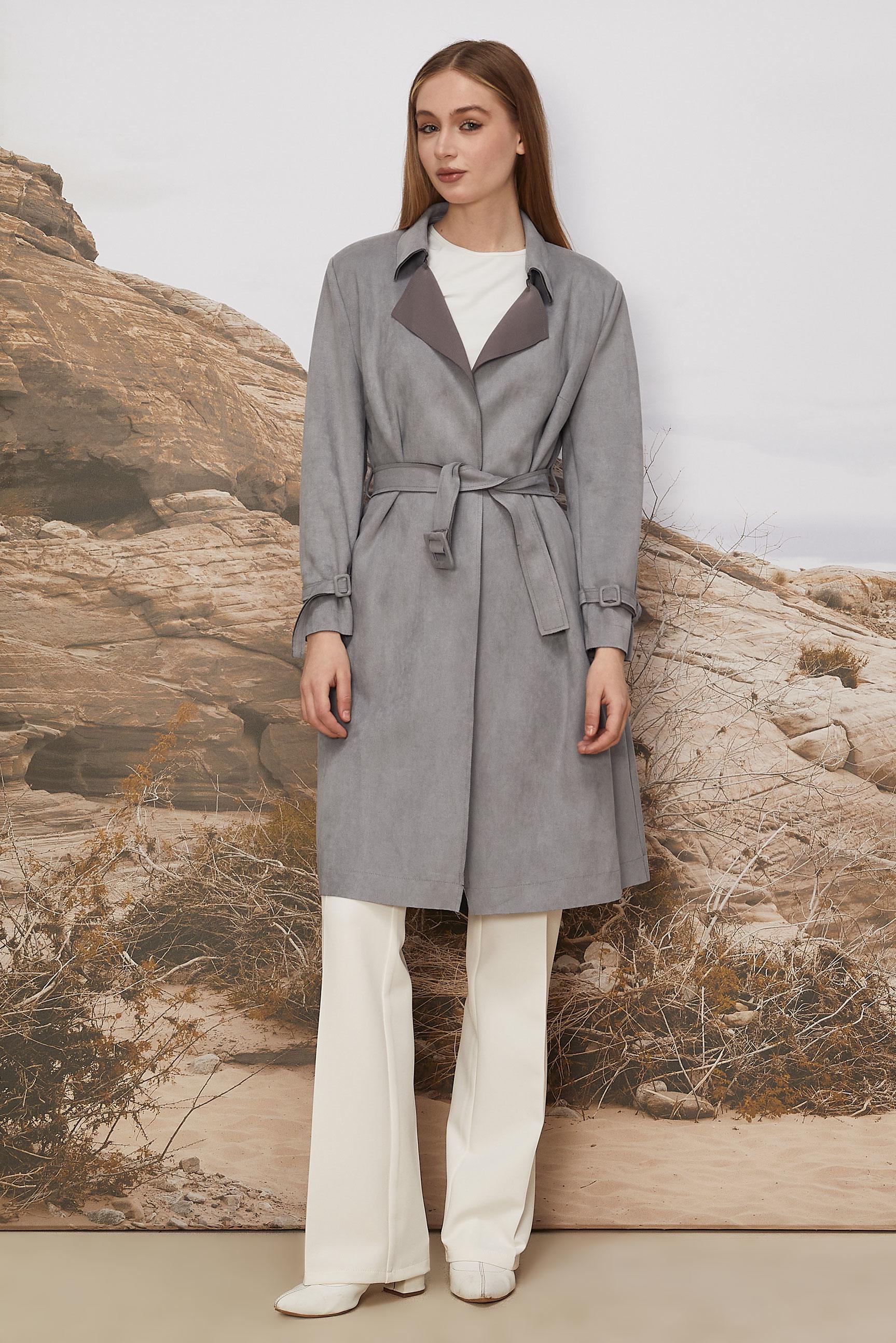 Tesettür giyim GRİ KEMERLİ SÜET CEKET 41175