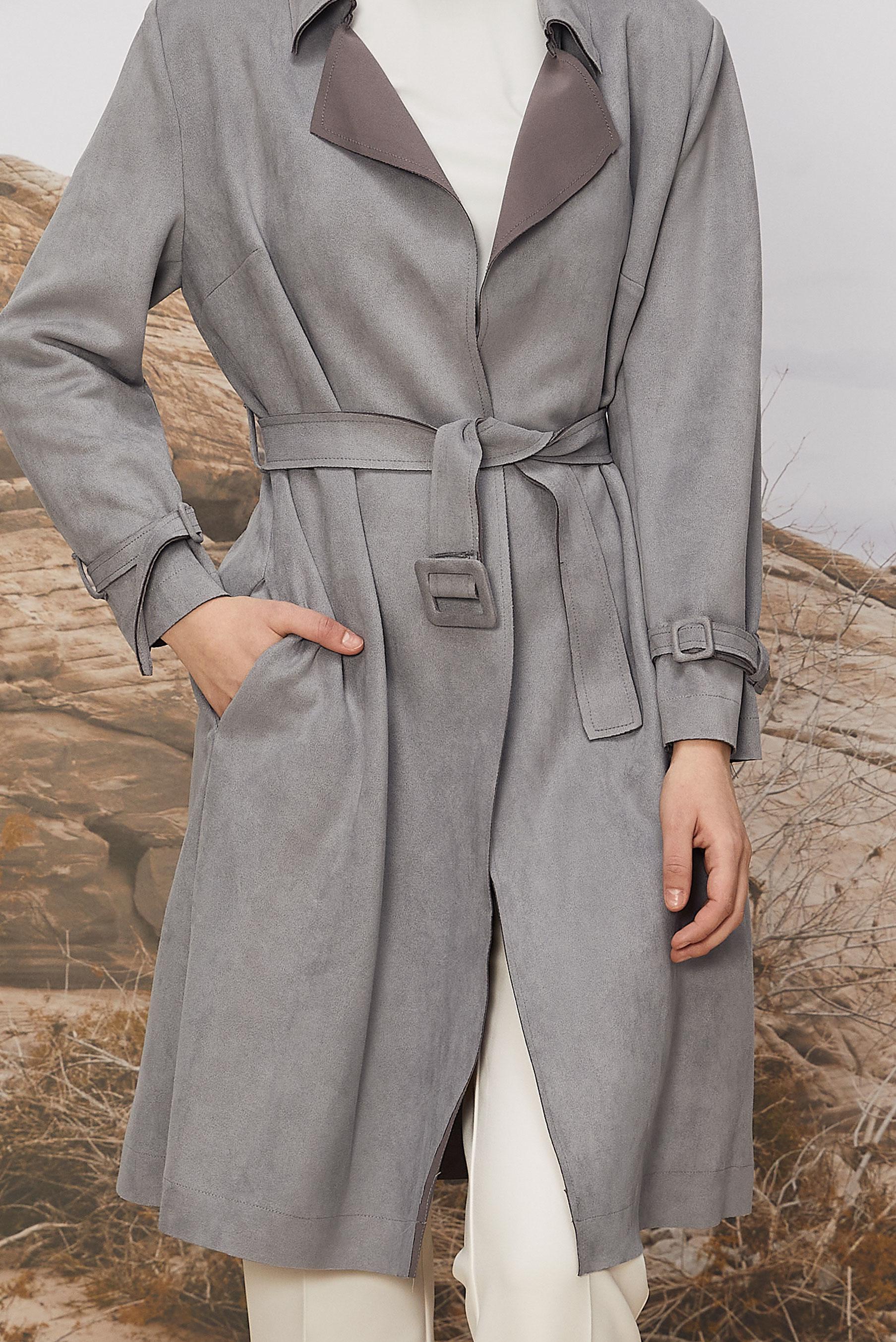 Tesettür giyim GRİ KEMERLİ SÜET CEKET 41175