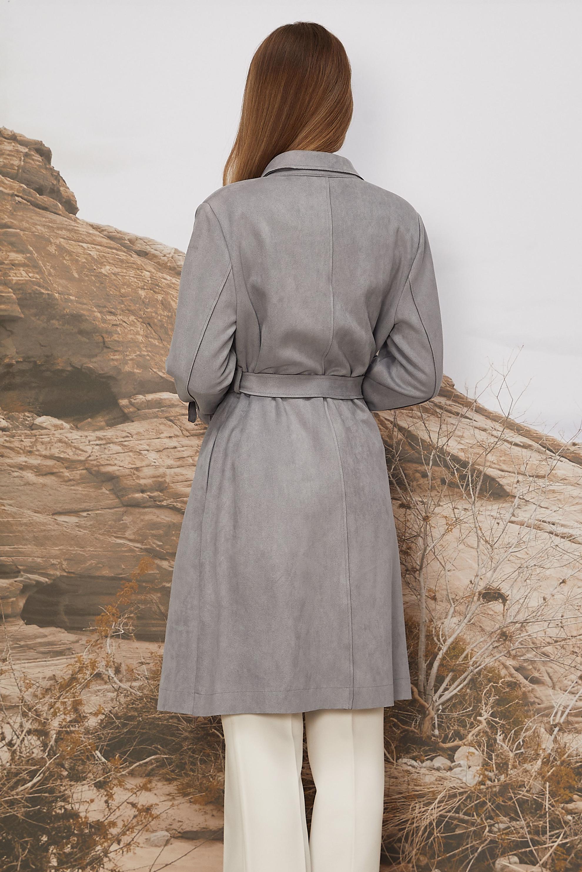 Tesettür giyim GRİ KEMERLİ SÜET CEKET 41175