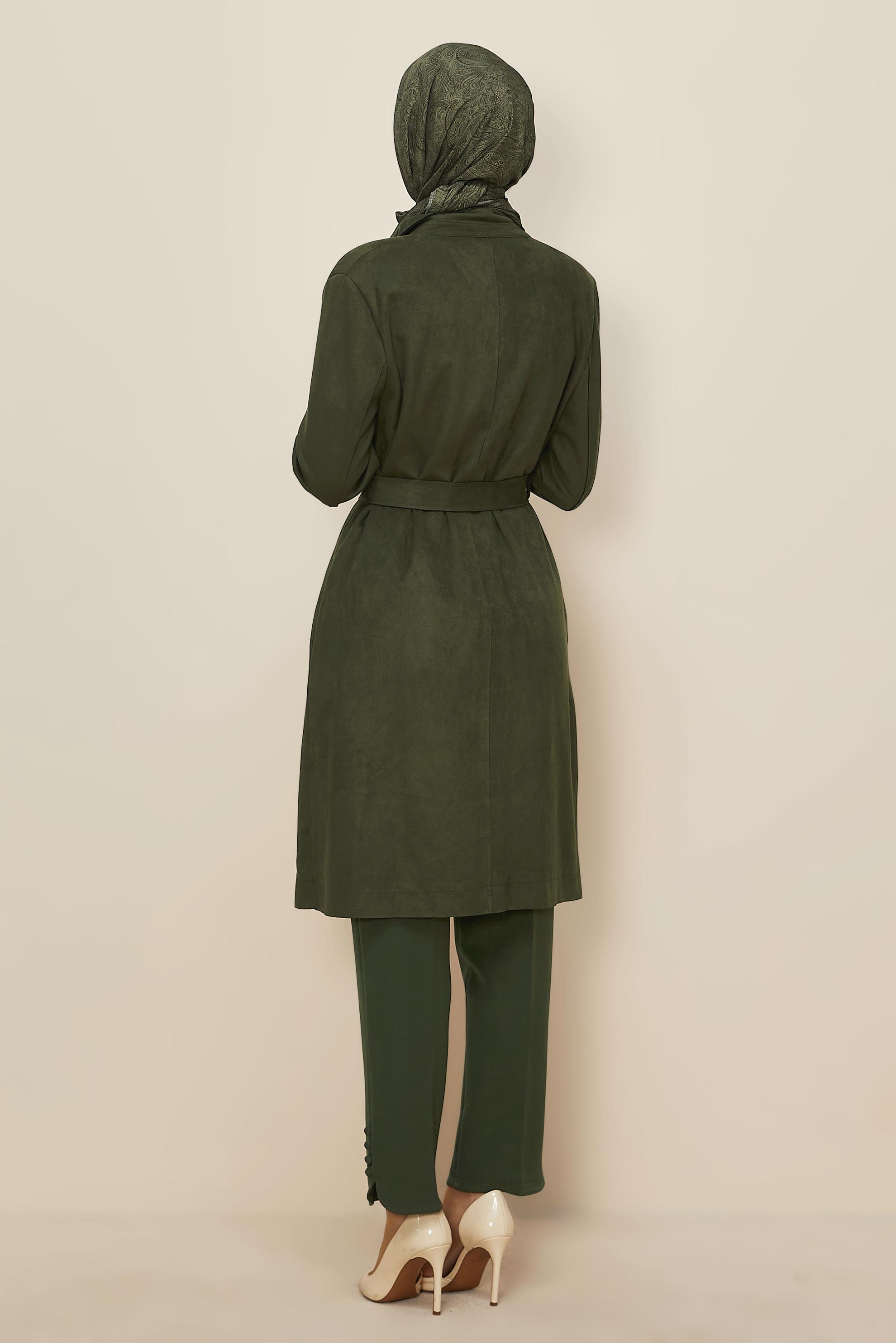 Tesettür giyim HAKİ KEMERLİ SÜET CEKET 41175