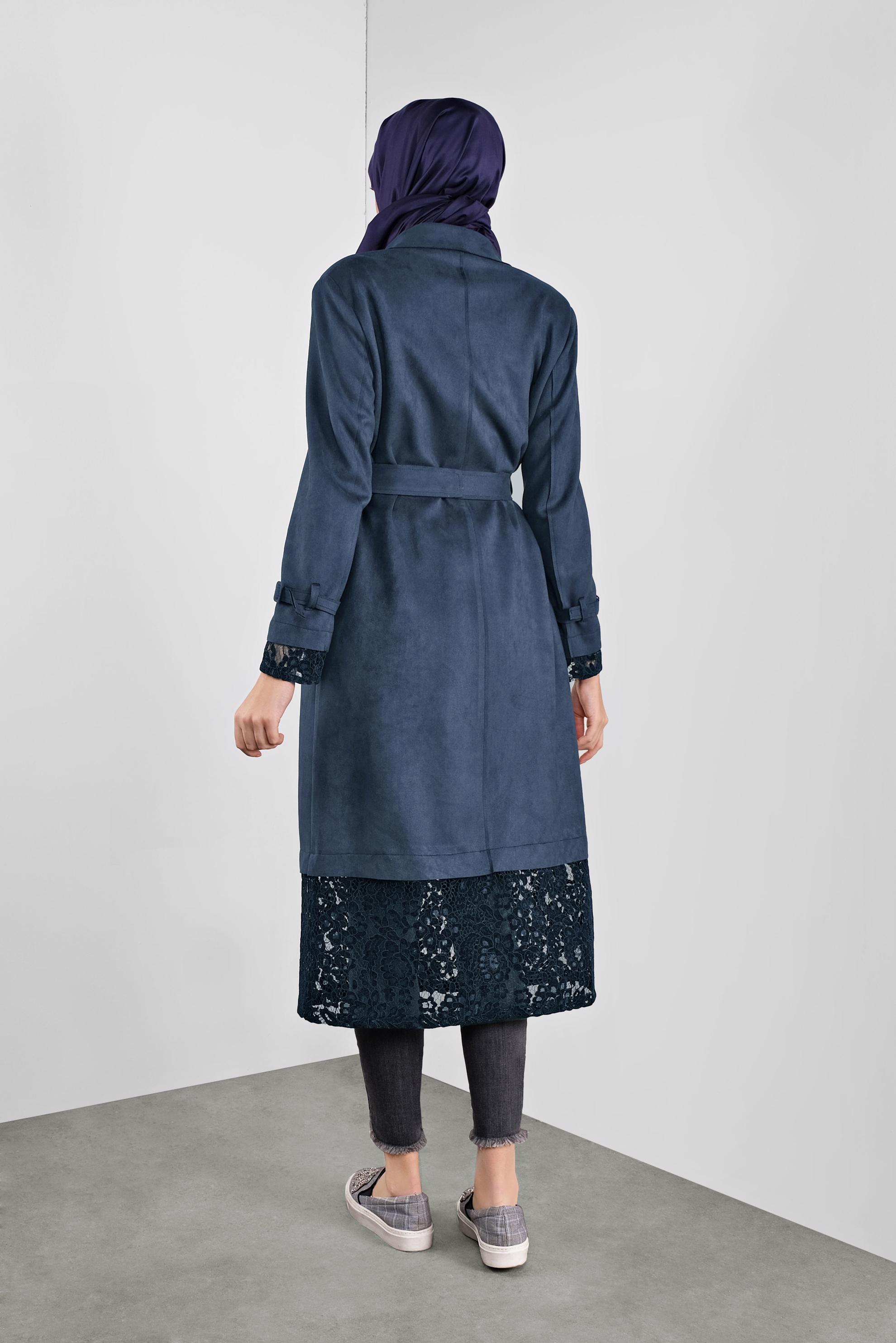 Tesettür giyim LACİVERT KEMERLİ SÜET CEKET 41175