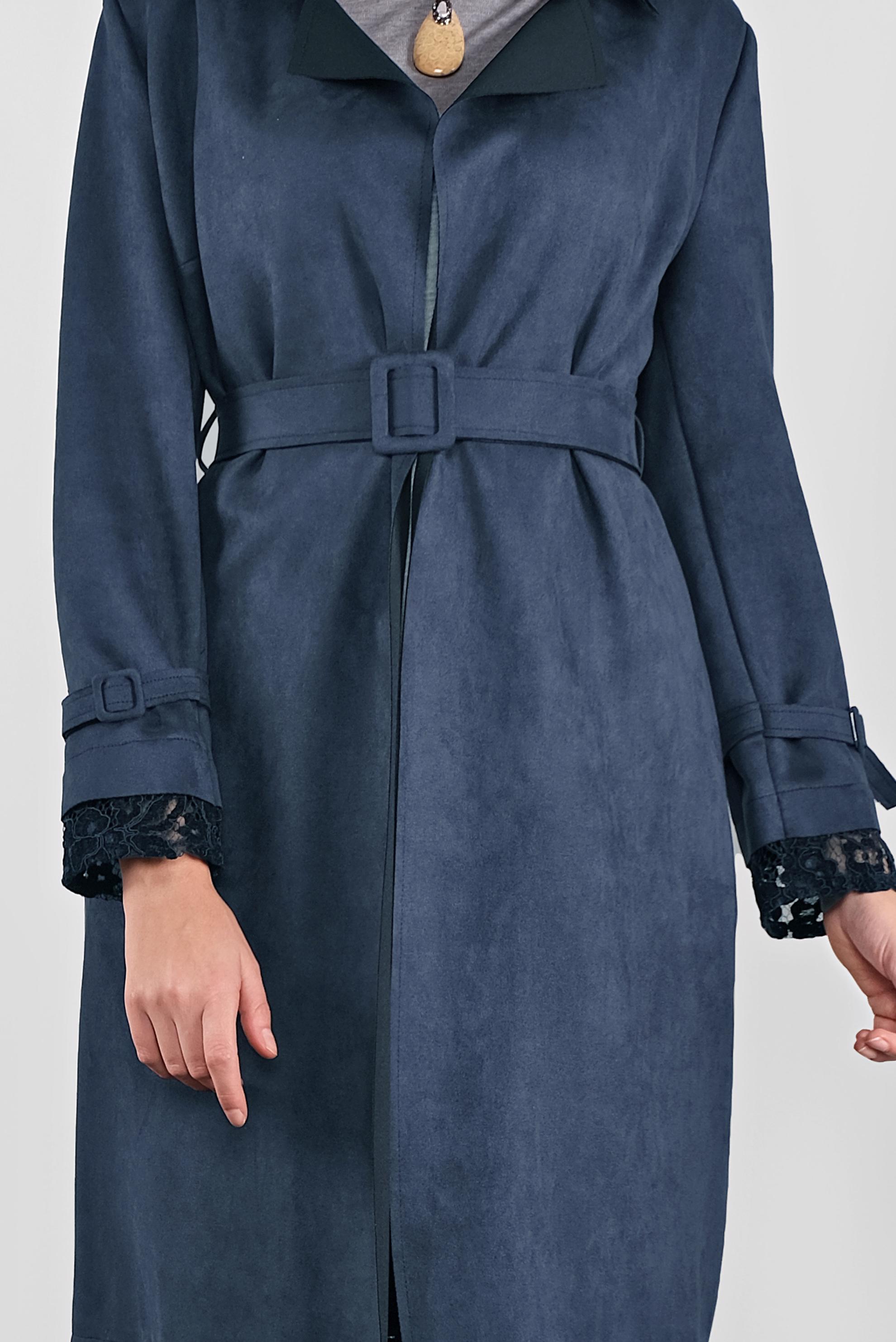 Tesettür giyim LACİVERT KEMERLİ SÜET CEKET 41175