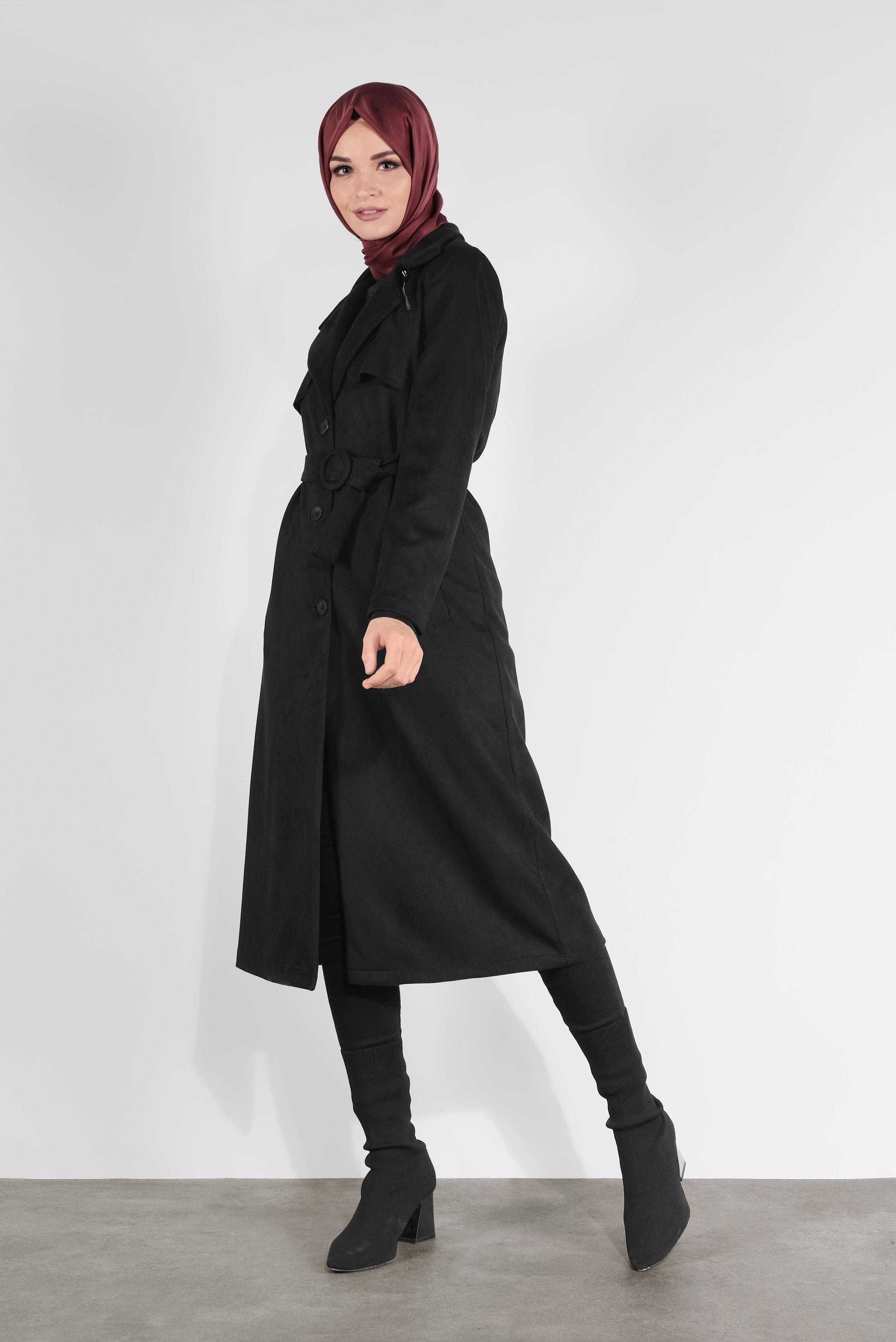 Hijab clothing BLACK BELTED SUEDE JACKET 41185 