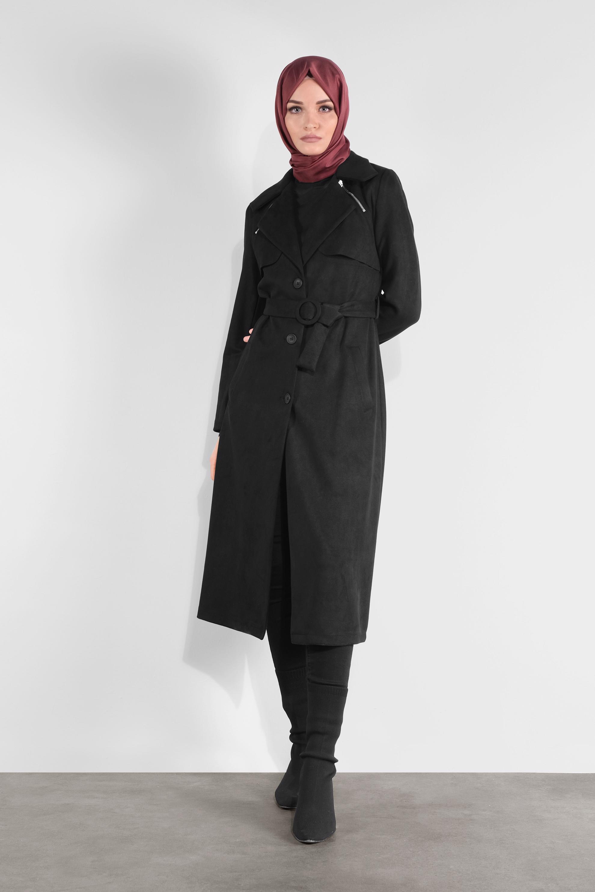 Hijab clothing BLACK BELTED SUEDE JACKET 41185 