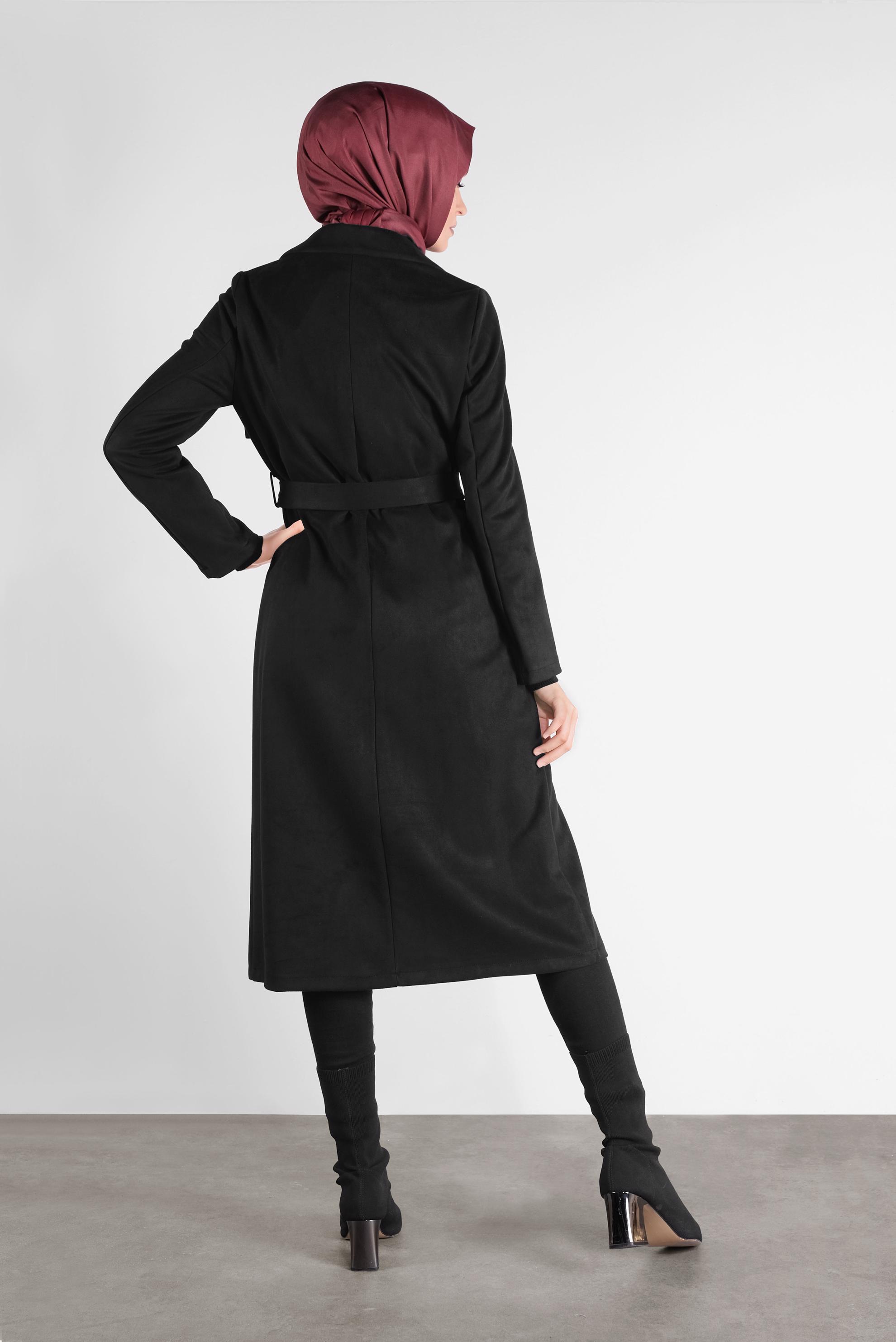 Hijab clothing BLACK BELTED SUEDE JACKET 41185 