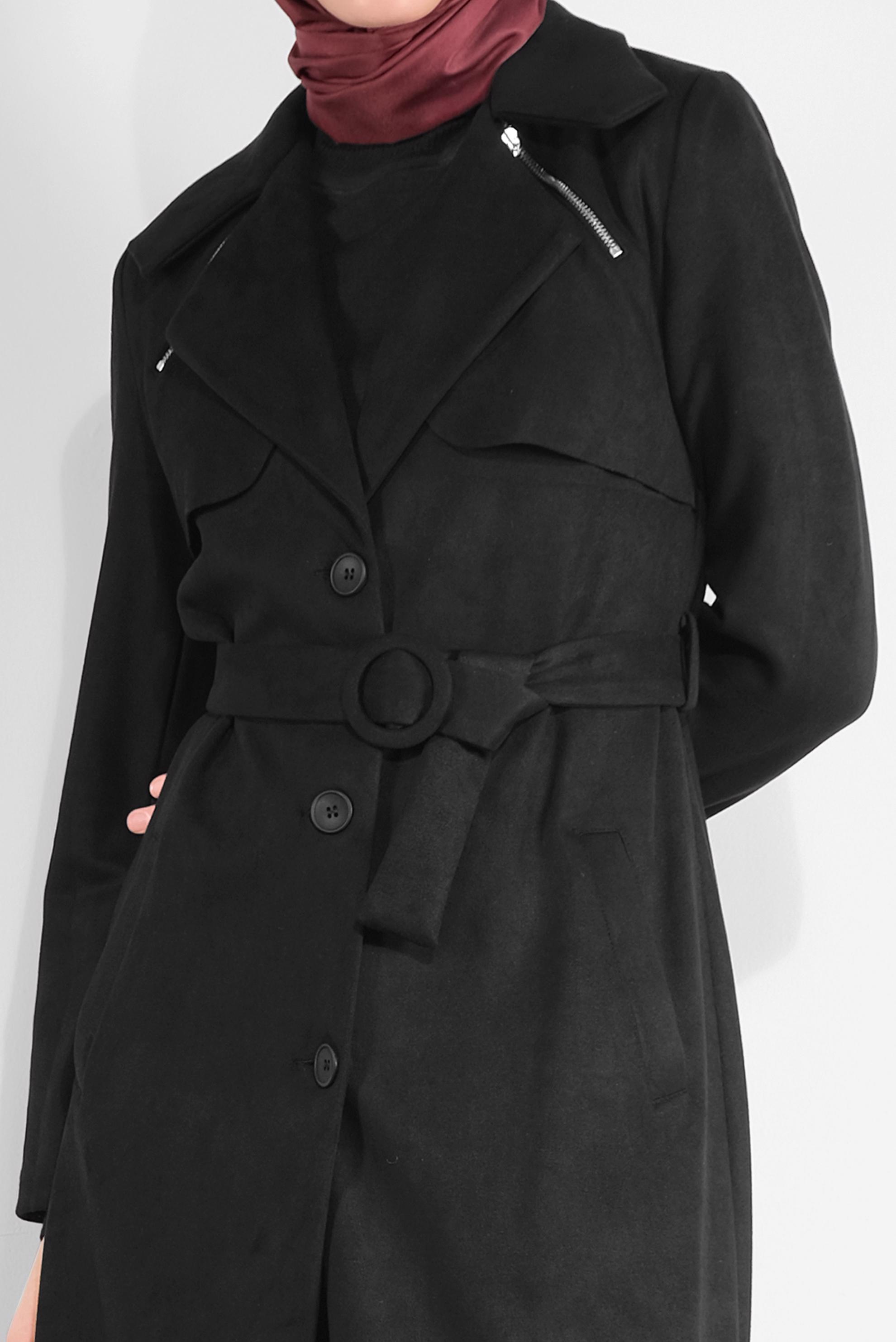 Hijab clothing BLACK BELTED SUEDE JACKET 41185 