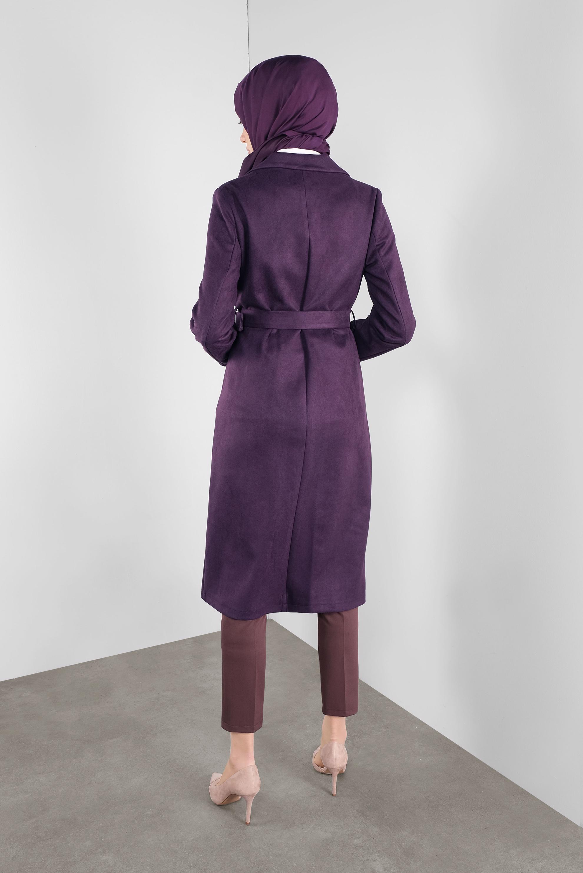 Tesettür giyim MOR SÜET KEMERLİ CEKET 41185 