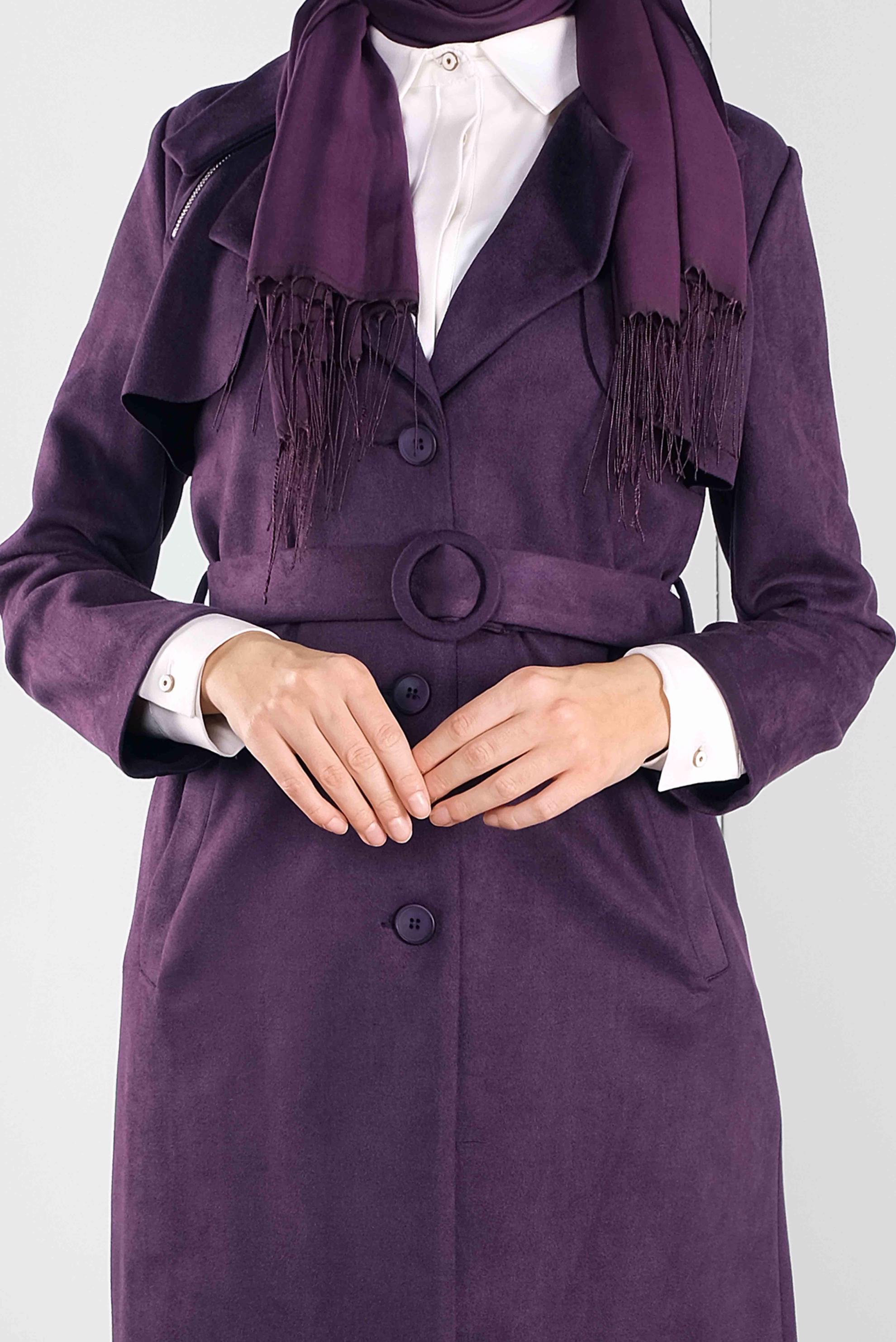 Tesettür giyim MOR SÜET KEMERLİ CEKET 41185 