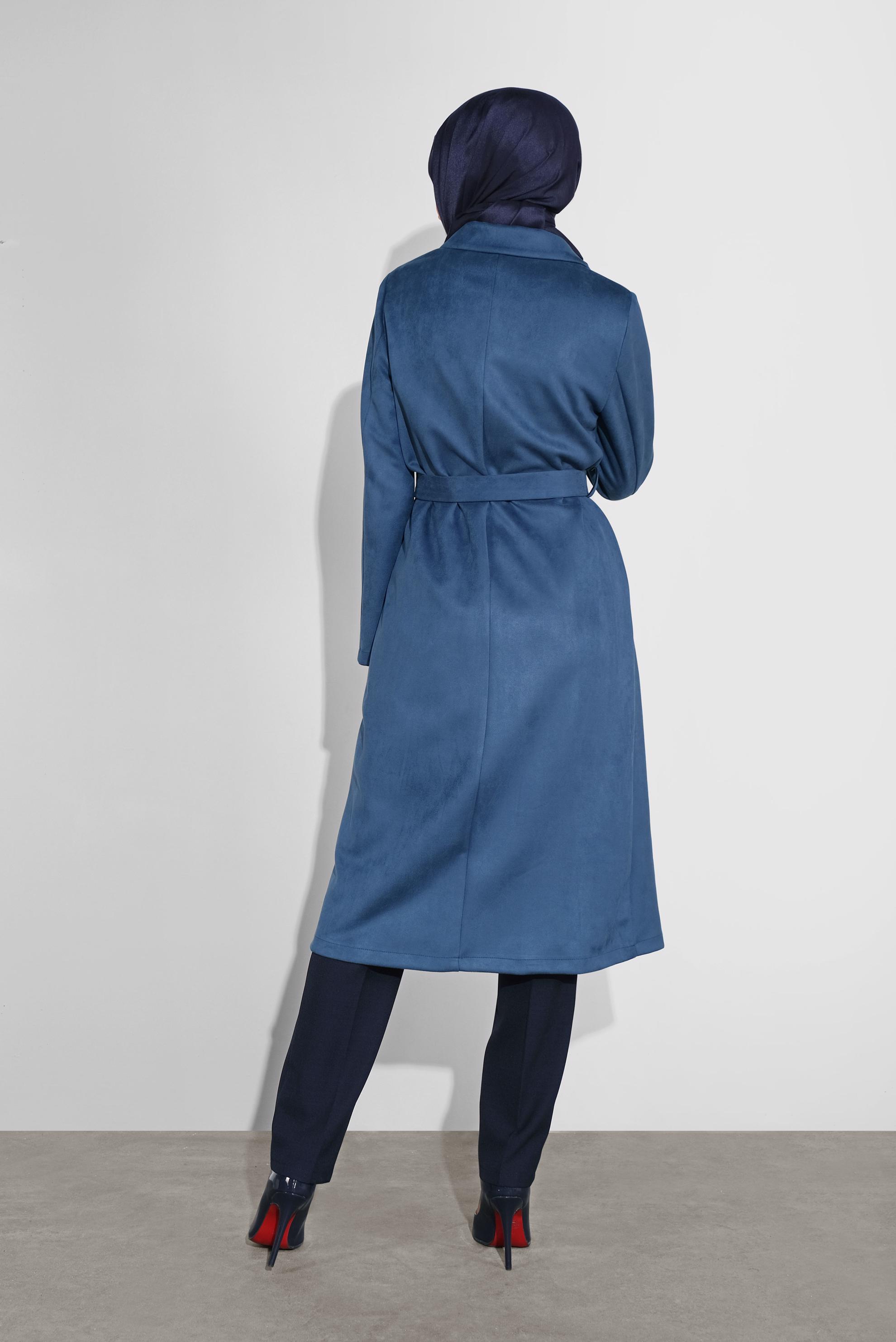 Tesettür giyim LACİVERT SÜET KEMERLİ CEKET 41185 