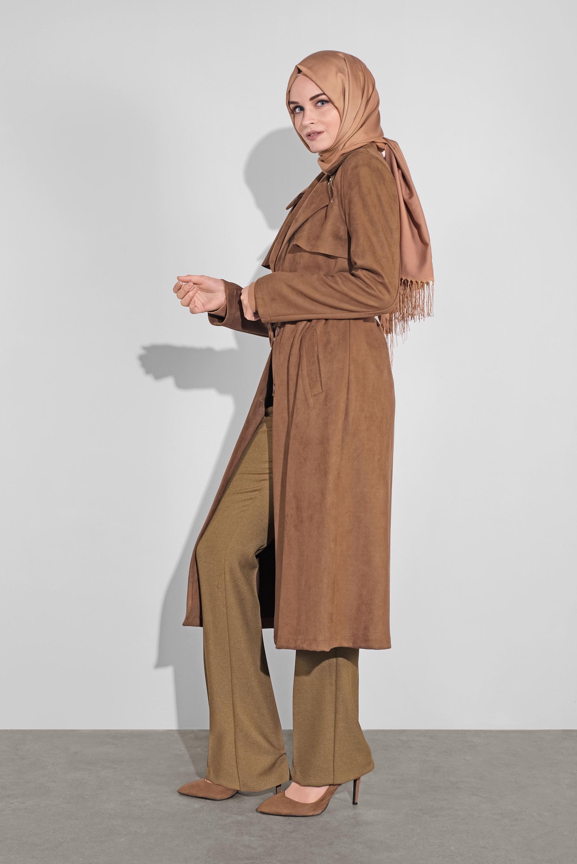 Hijab clothing BROWN BELTED SUEDE JACKET 41185 
