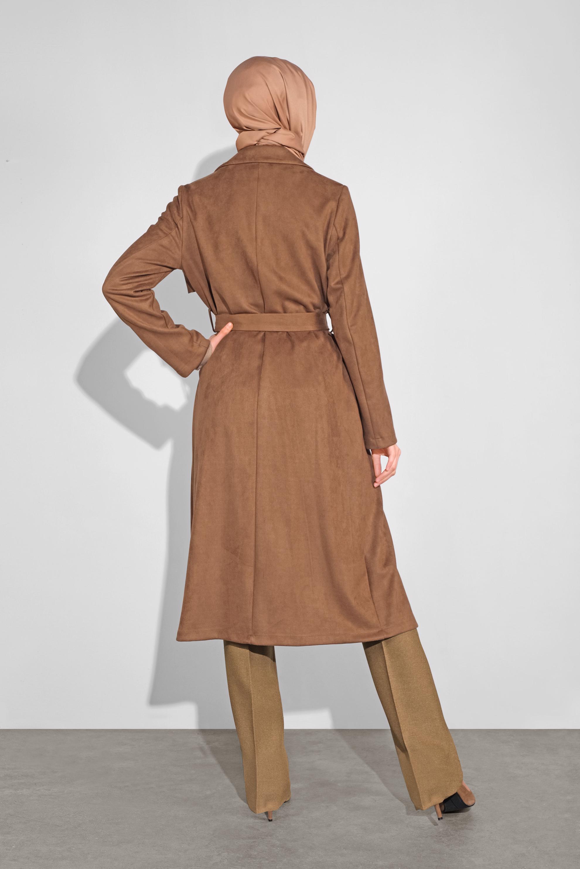 Hijab clothing BROWN BELTED SUEDE JACKET 41185 