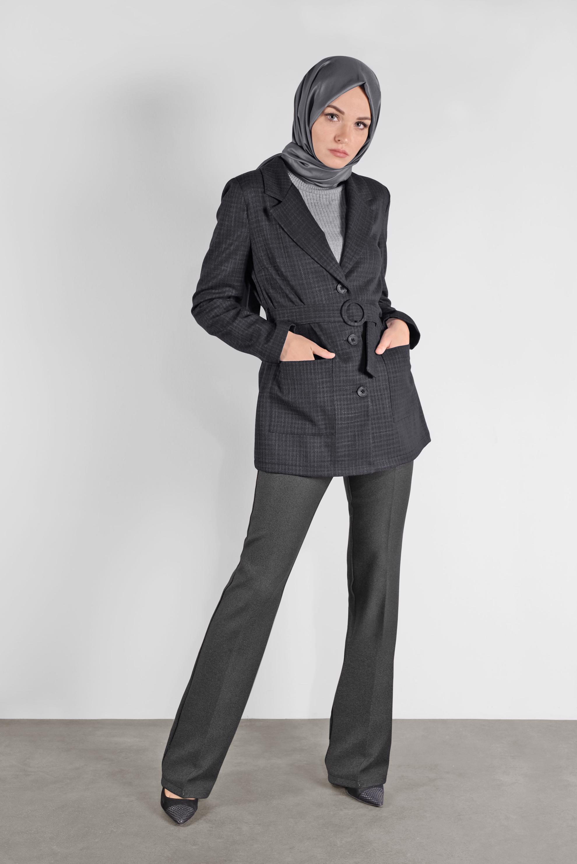 Tesettür giyim SİYAH KEMERLİ CEKET 41194