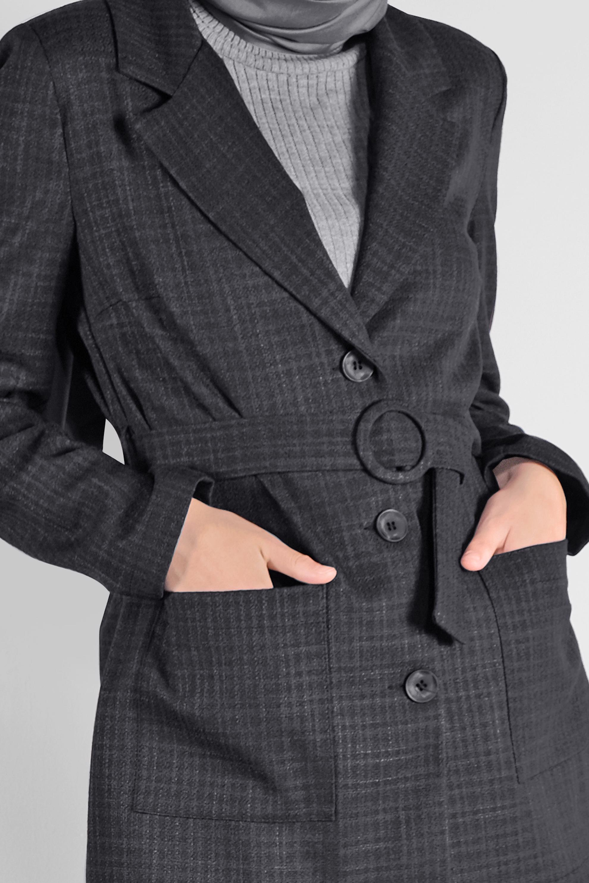 Tesettür giyim SİYAH KEMERLİ CEKET 41194