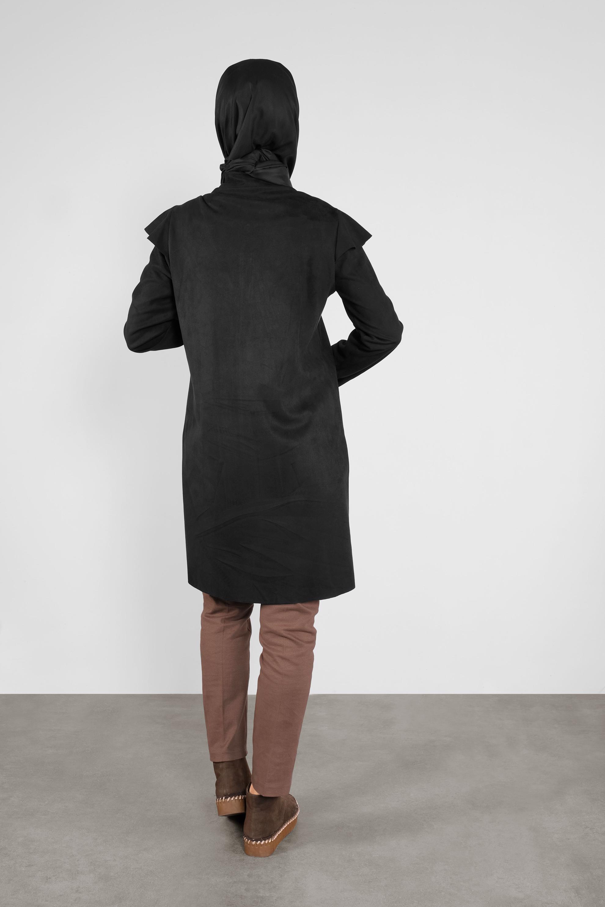 Hijab clothing BLACK STUDDED RUFFLED SUEDE JACKET 41196 