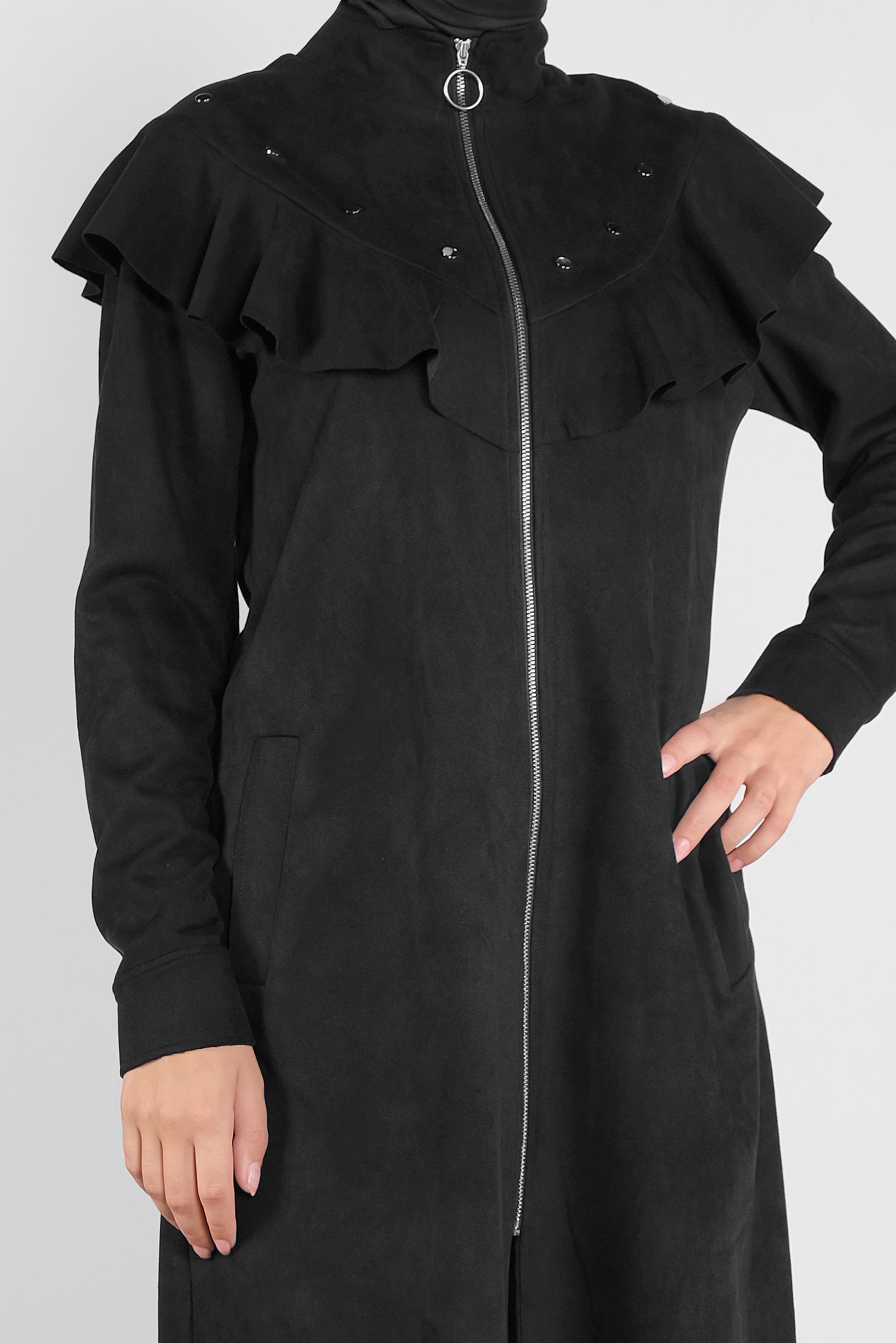 Hijab clothing BLACK STUDDED RUFFLED SUEDE JACKET 41196 