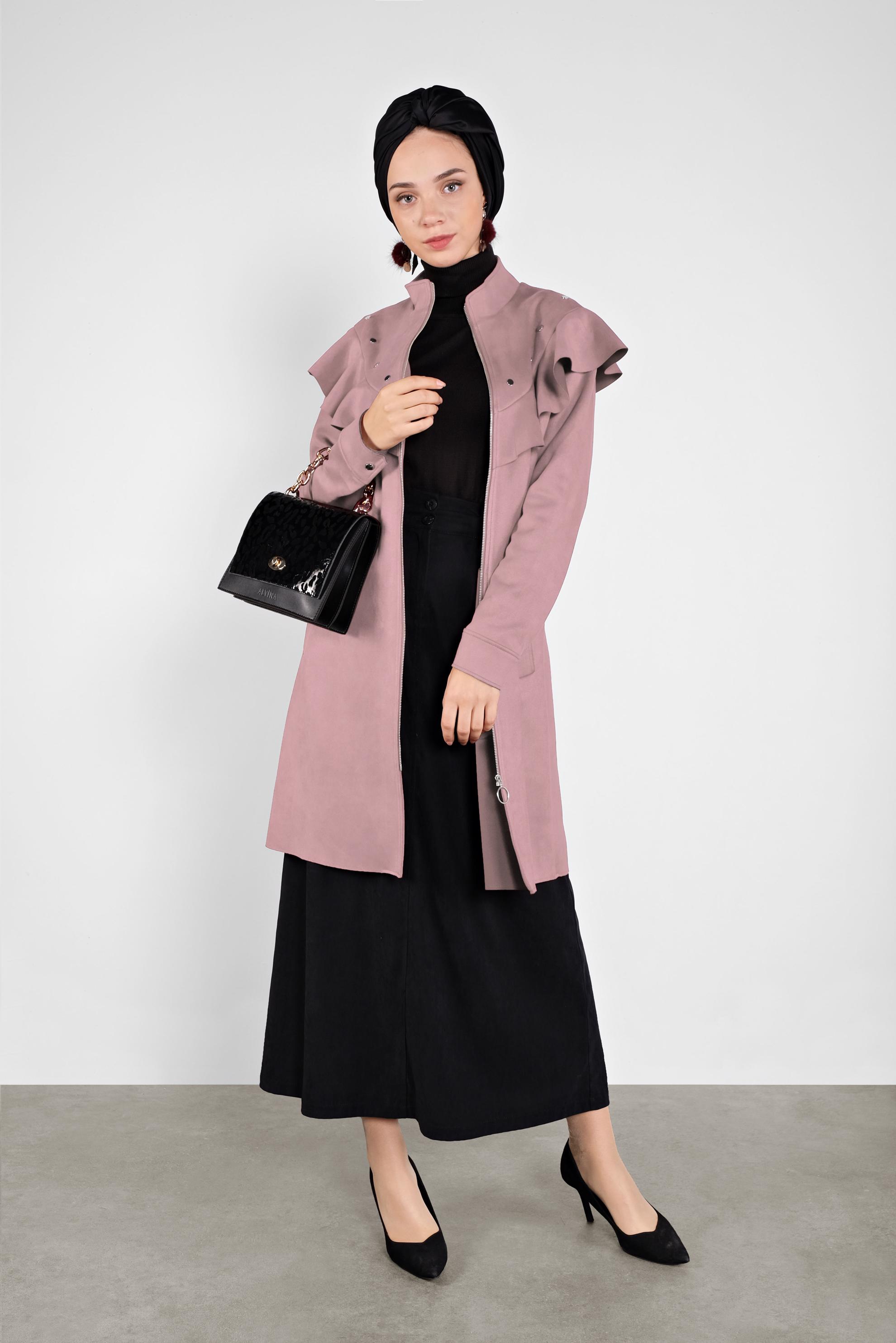 Hijab clothing POWDER STUDDED RUFFLED SUEDE JACKET 41196 