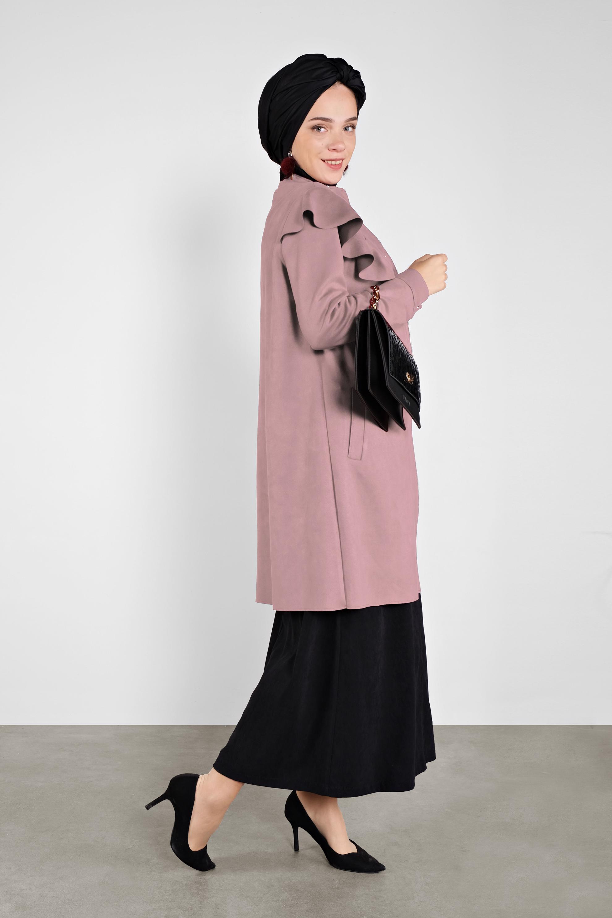 Hijab clothing POWDER STUDDED RUFFLED SUEDE JACKET 41196 