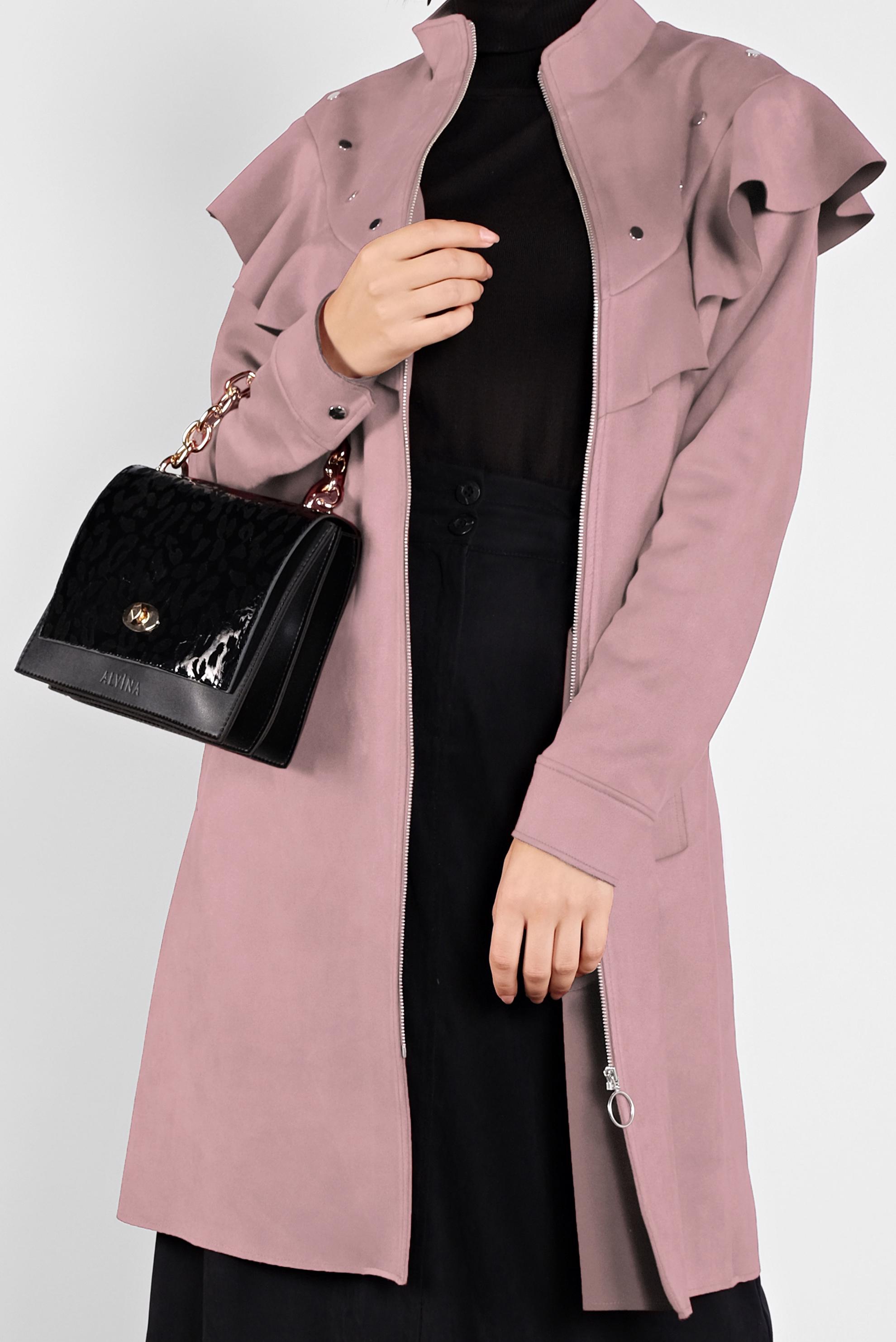 Hijab clothing POWDER STUDDED RUFFLED SUEDE JACKET 41196 