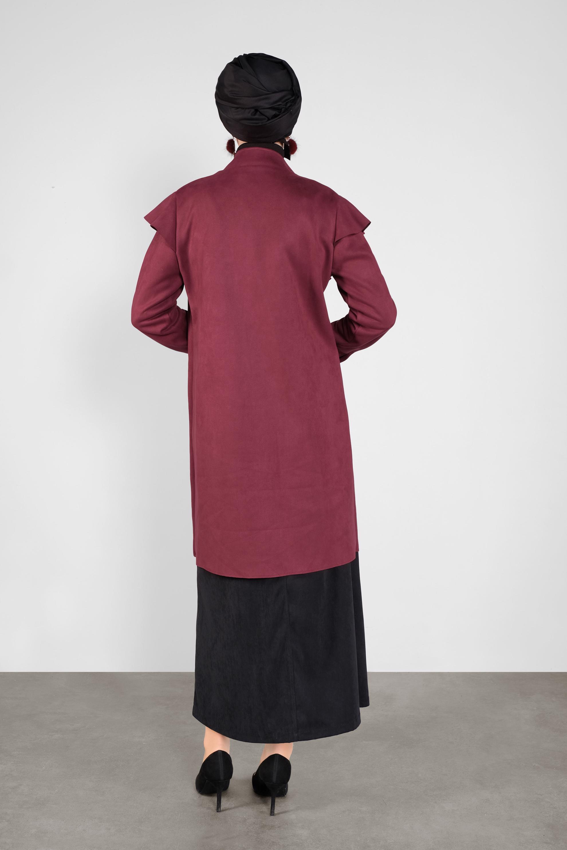 Hijab clothing CLARET RED STUDDED RUFFLED SUEDE JACKET 41196 