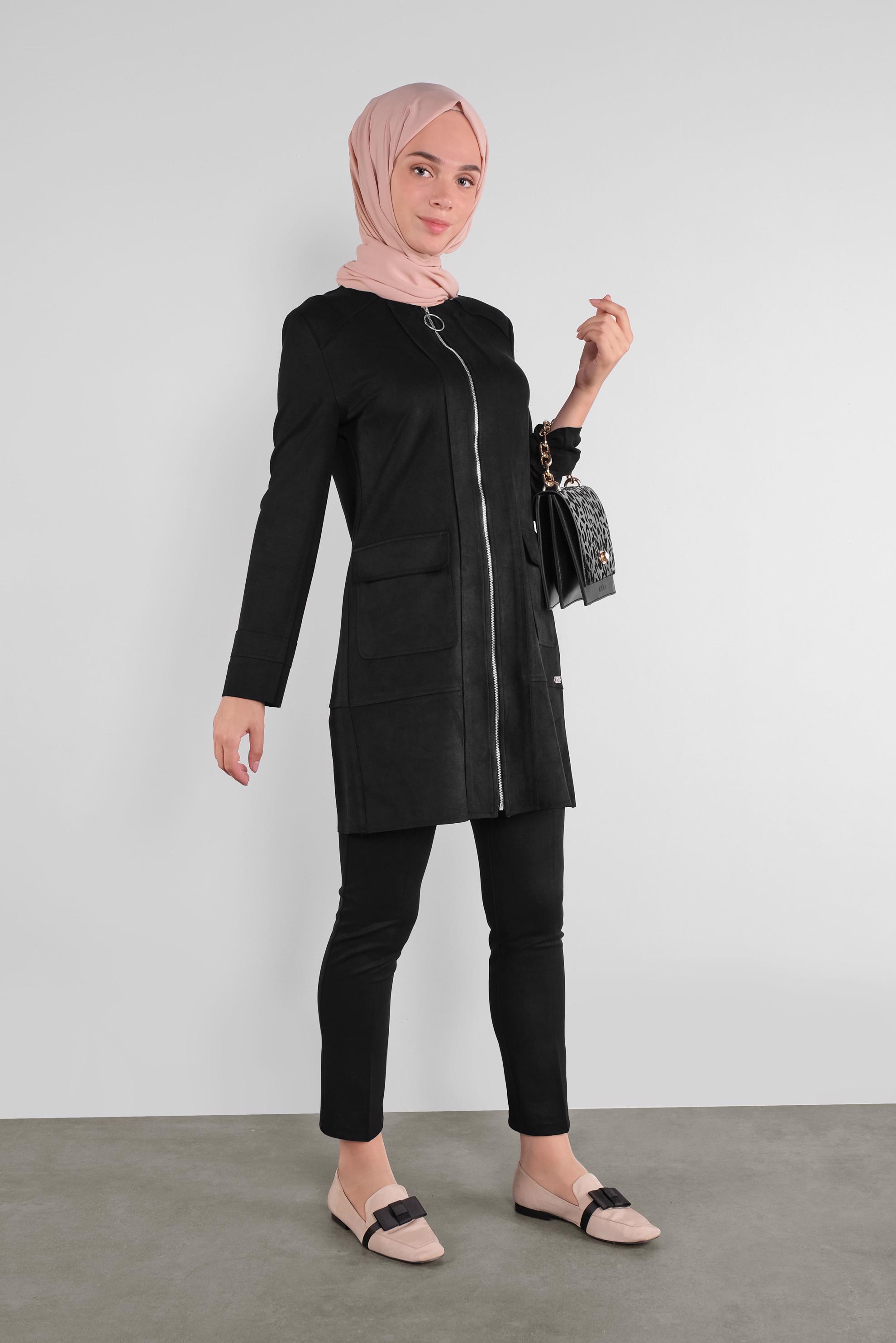 Tesettür giyim SİYAH FERMUARLI SÜET CEKET 41200