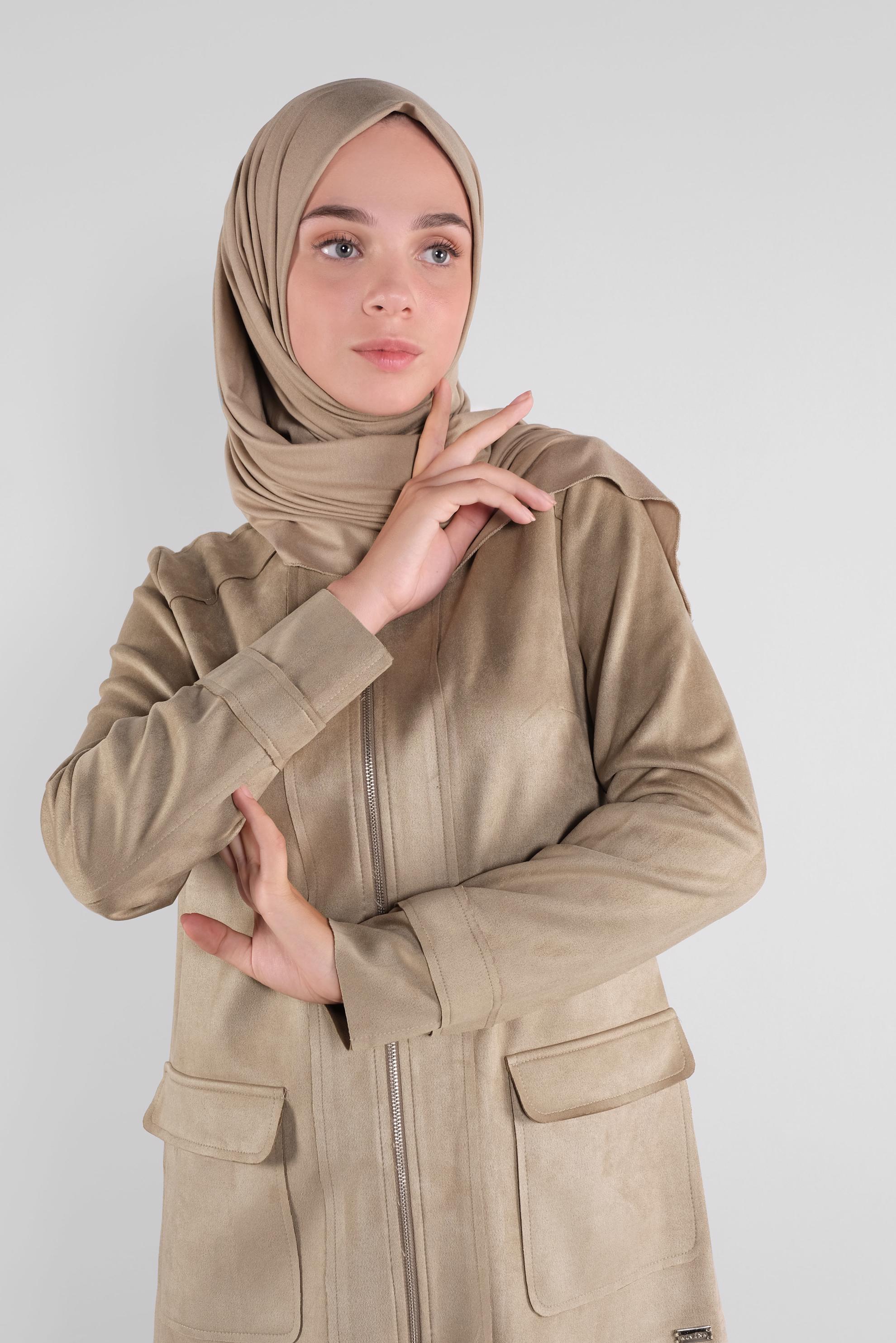 Tesettür giyim BEJ FERMUARLI SÜET CEKET 41200
