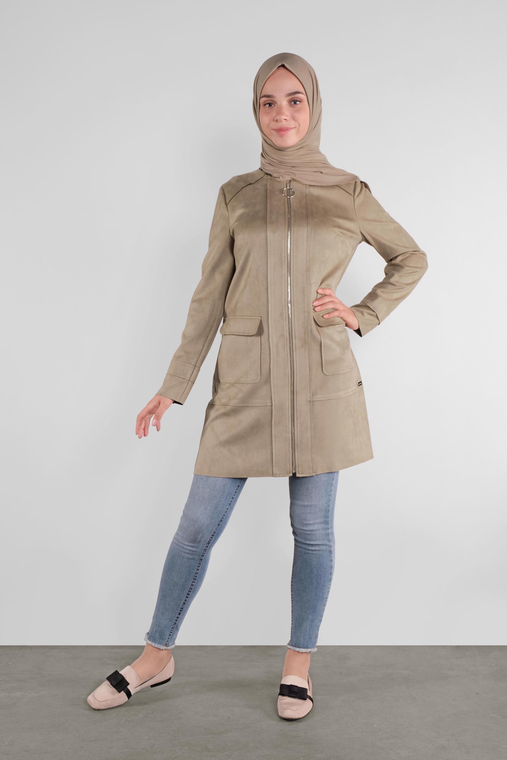 Tesettür giyim BEJ FERMUARLI SÜET CEKET 41200