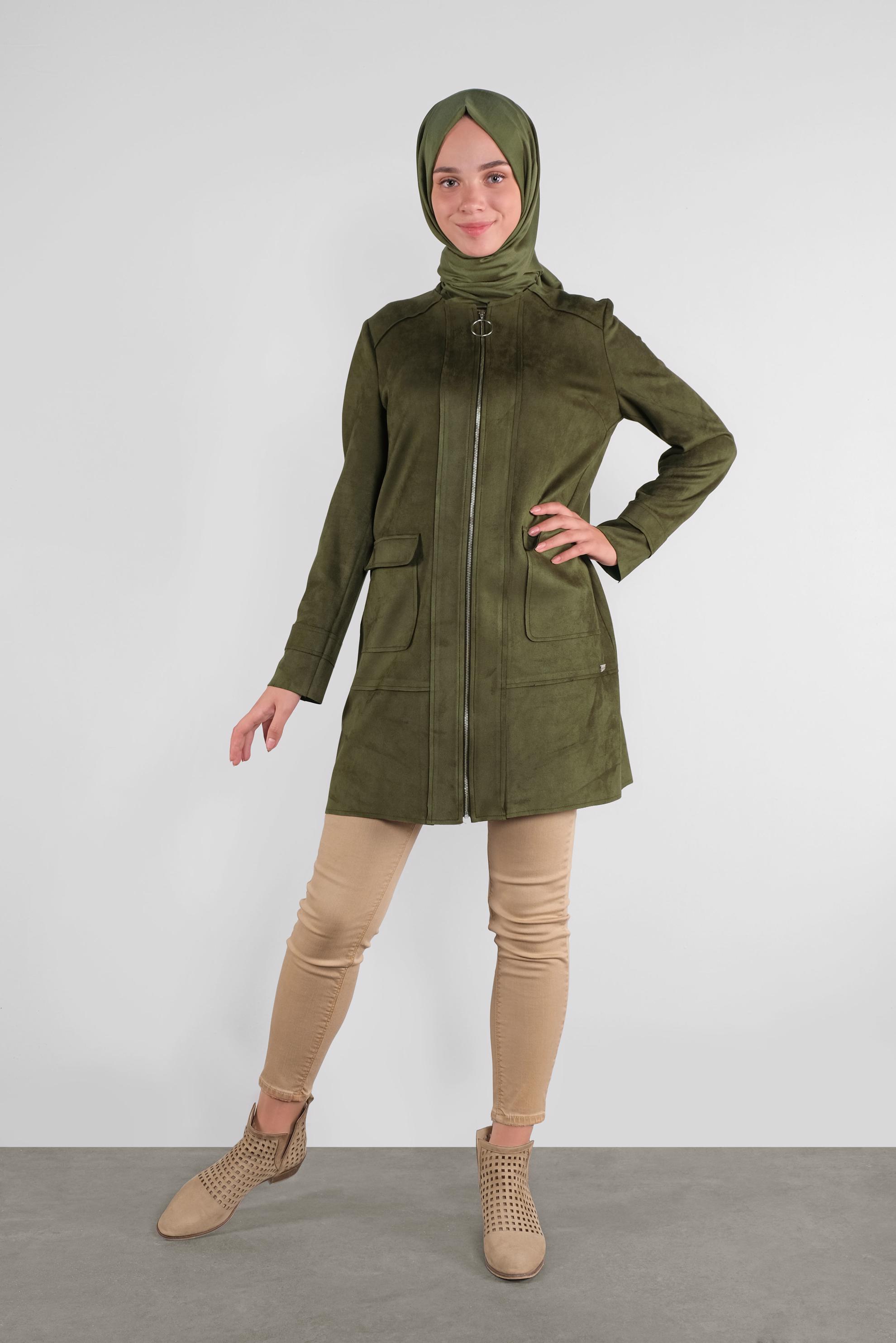 Tesettür giyim HAKİ FERMUARLI SÜET CEKET 41200