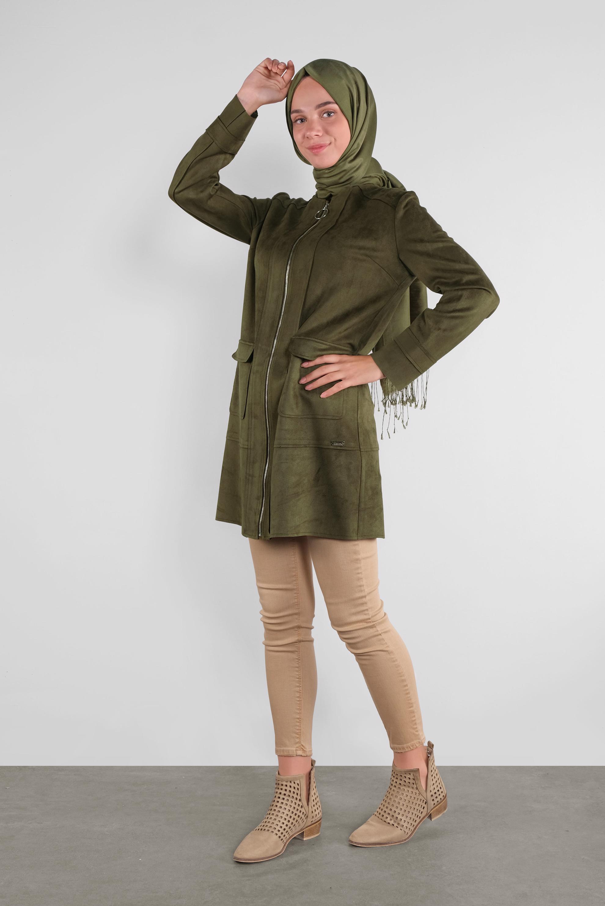 Tesettür giyim HAKİ FERMUARLI SÜET CEKET 41200