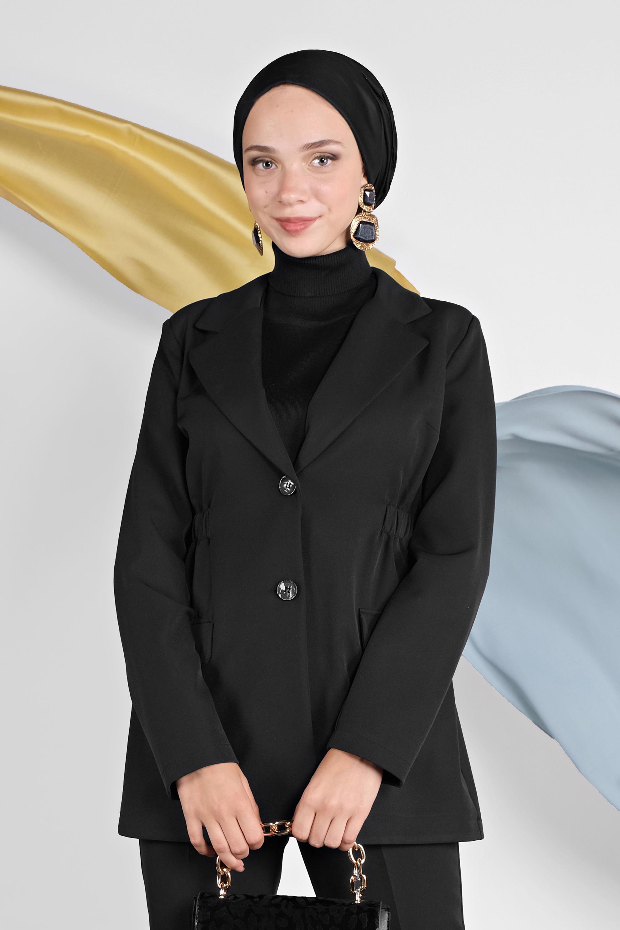 Hijab clothing BLACK ELASTIC-WAIST JACKET 41216