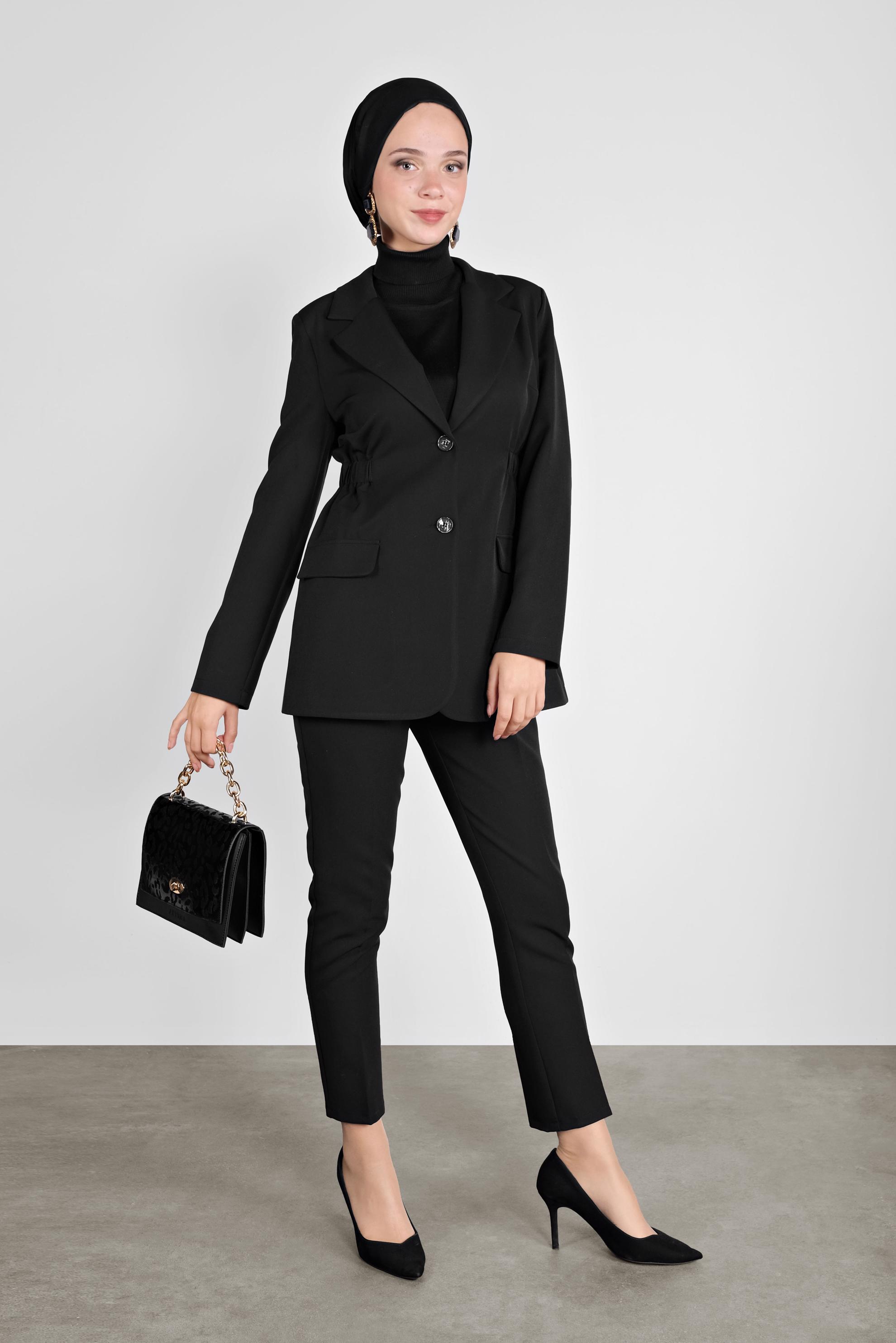 Hijab clothing BLACK ELASTIC-WAIST JACKET 41216