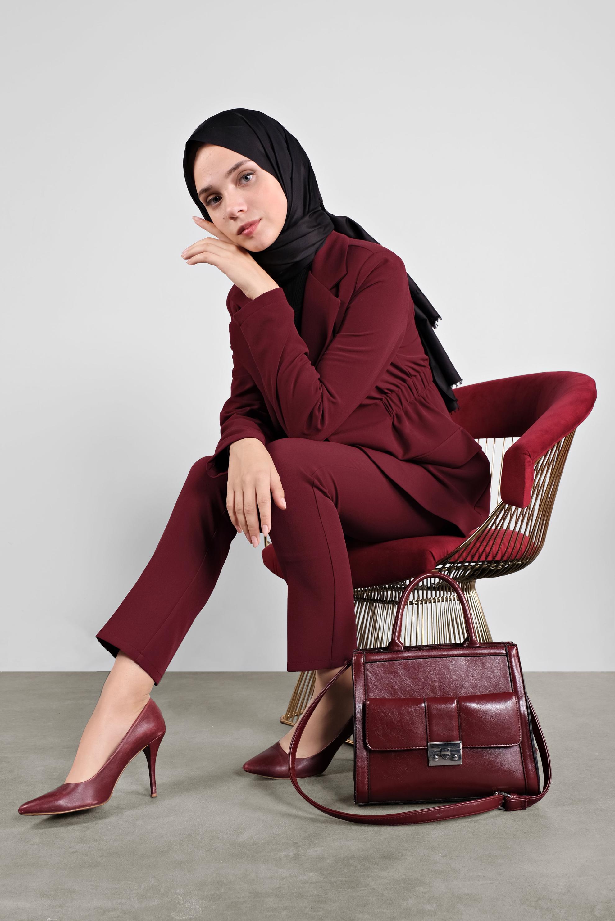 Hijab clothing CLARET RED ELASTIC-WAIST JACKET 41216