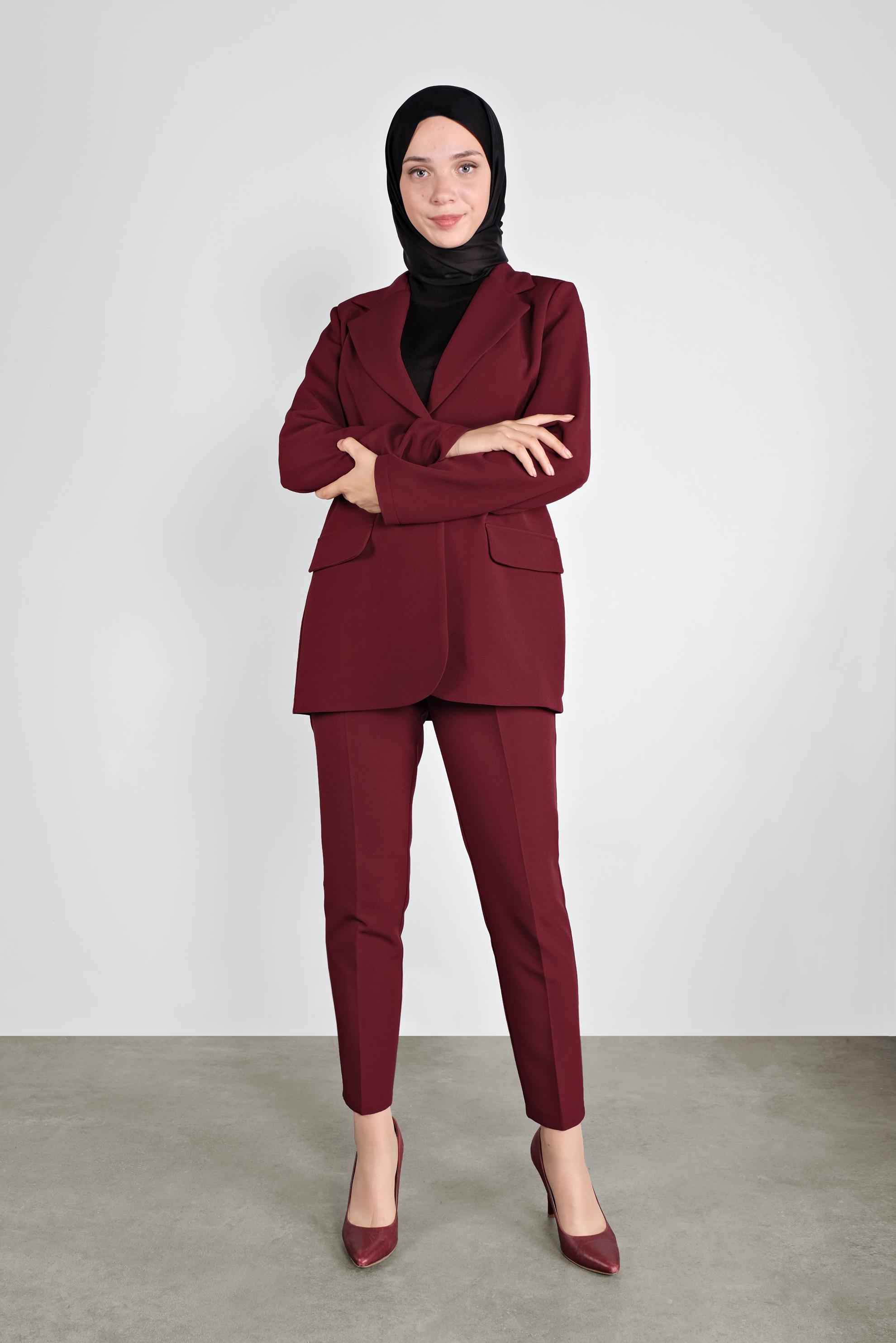 Hijab clothing CLARET RED ELASTIC-WAIST JACKET 41216