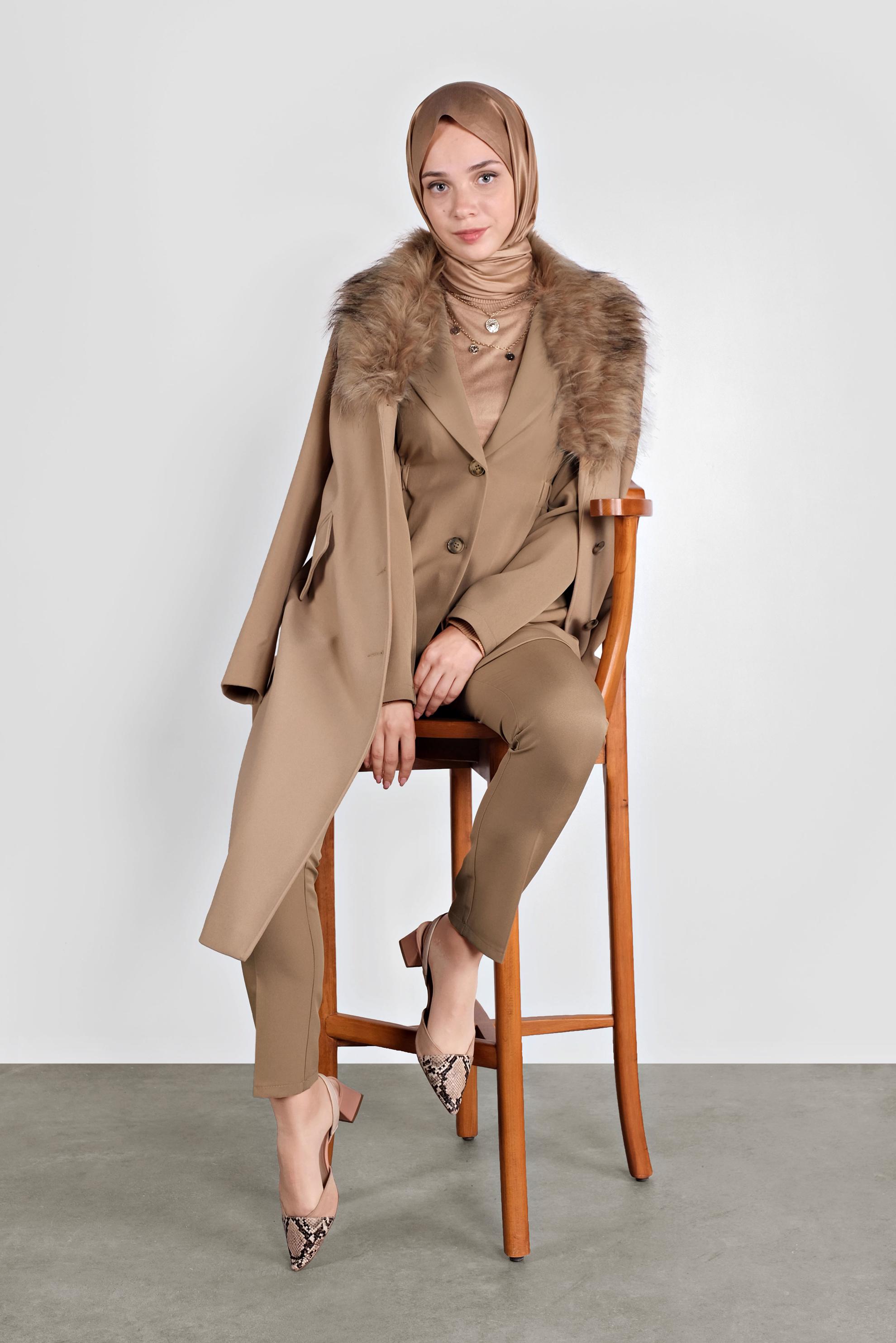 Tesettür giyim BEJ BELİ LASTİKLİ BLAZER CEKET 41216