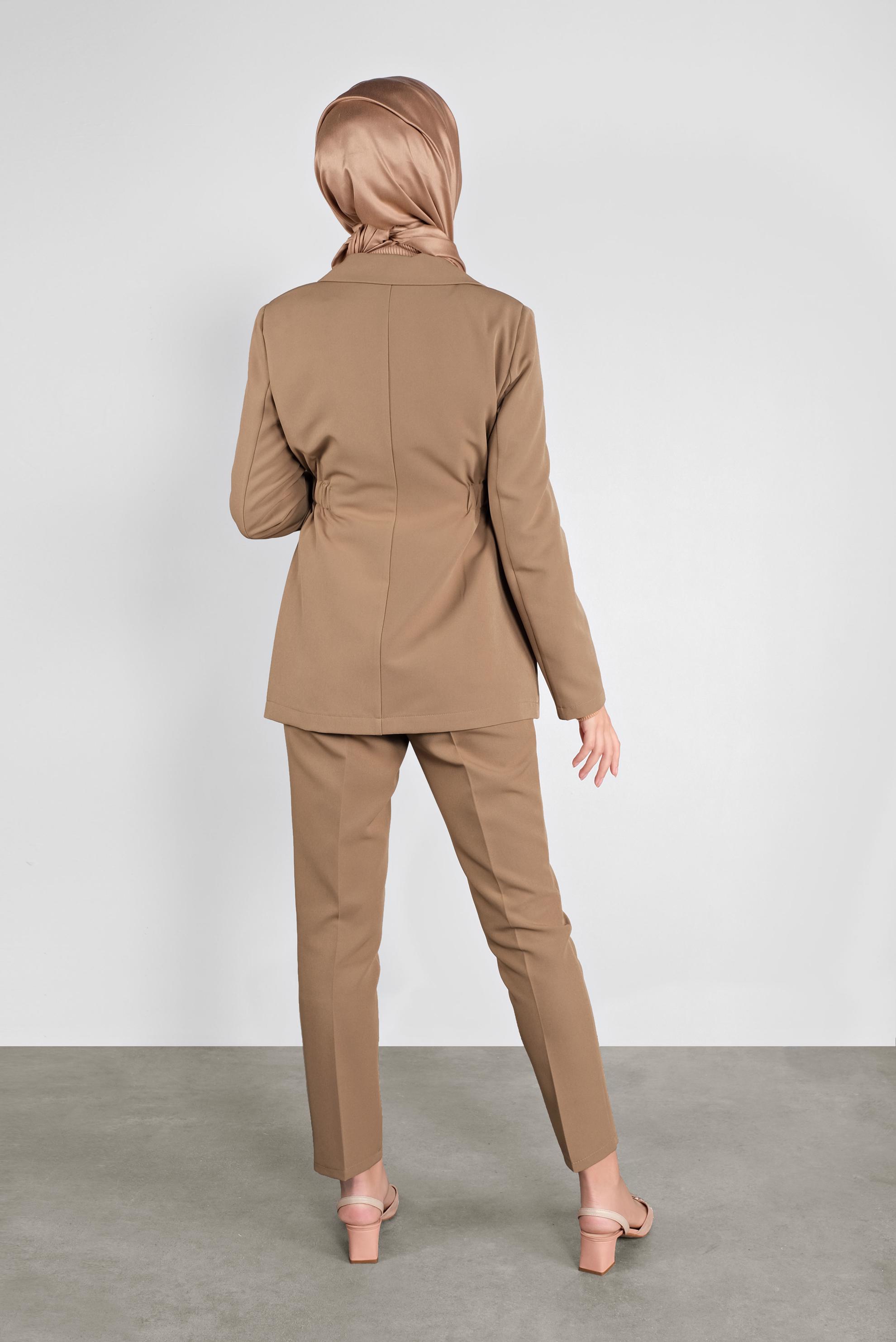 Tesettür giyim BEJ BELİ LASTİKLİ BLAZER CEKET 41216