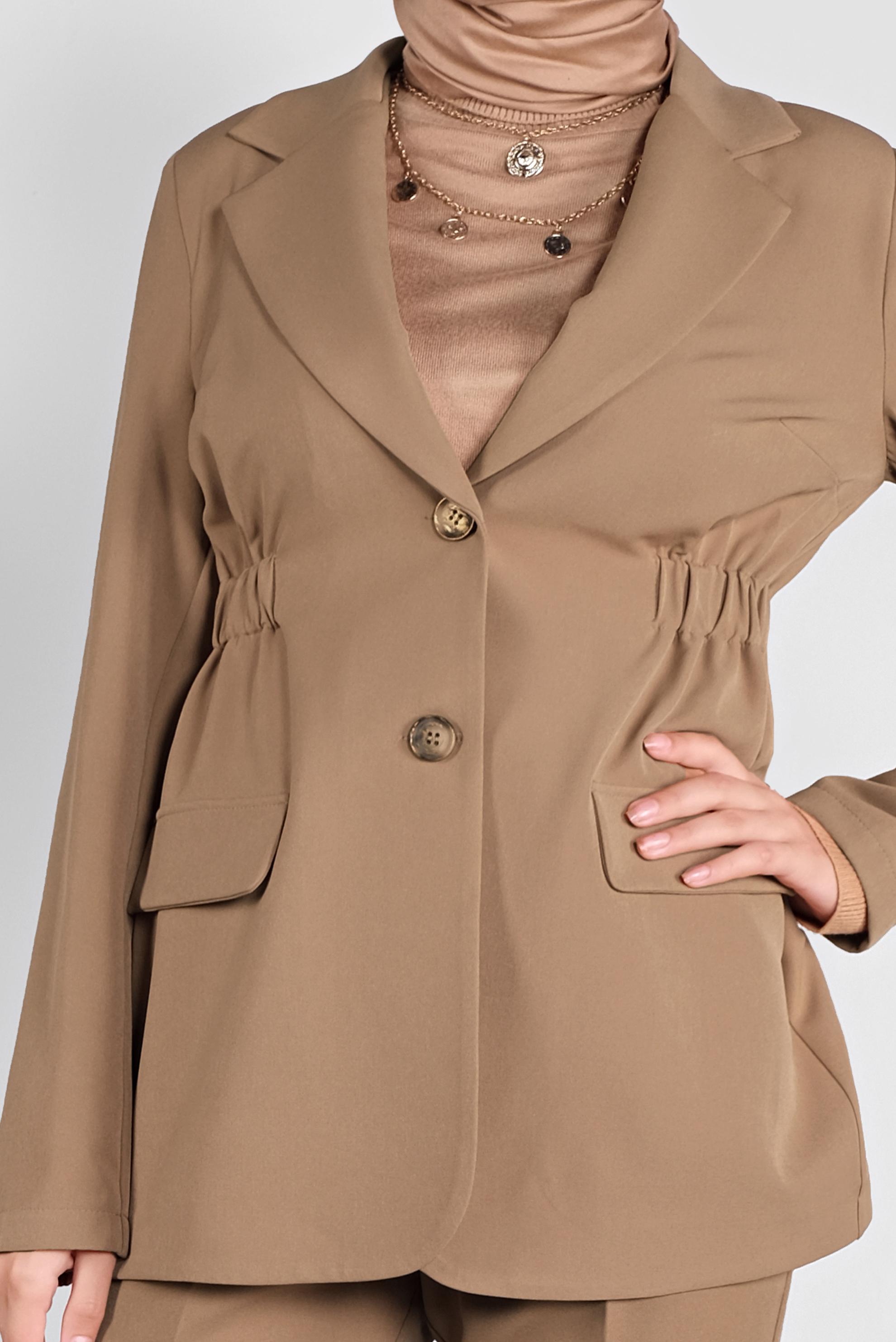 Tesettür giyim BEJ BELİ LASTİKLİ BLAZER CEKET 41216