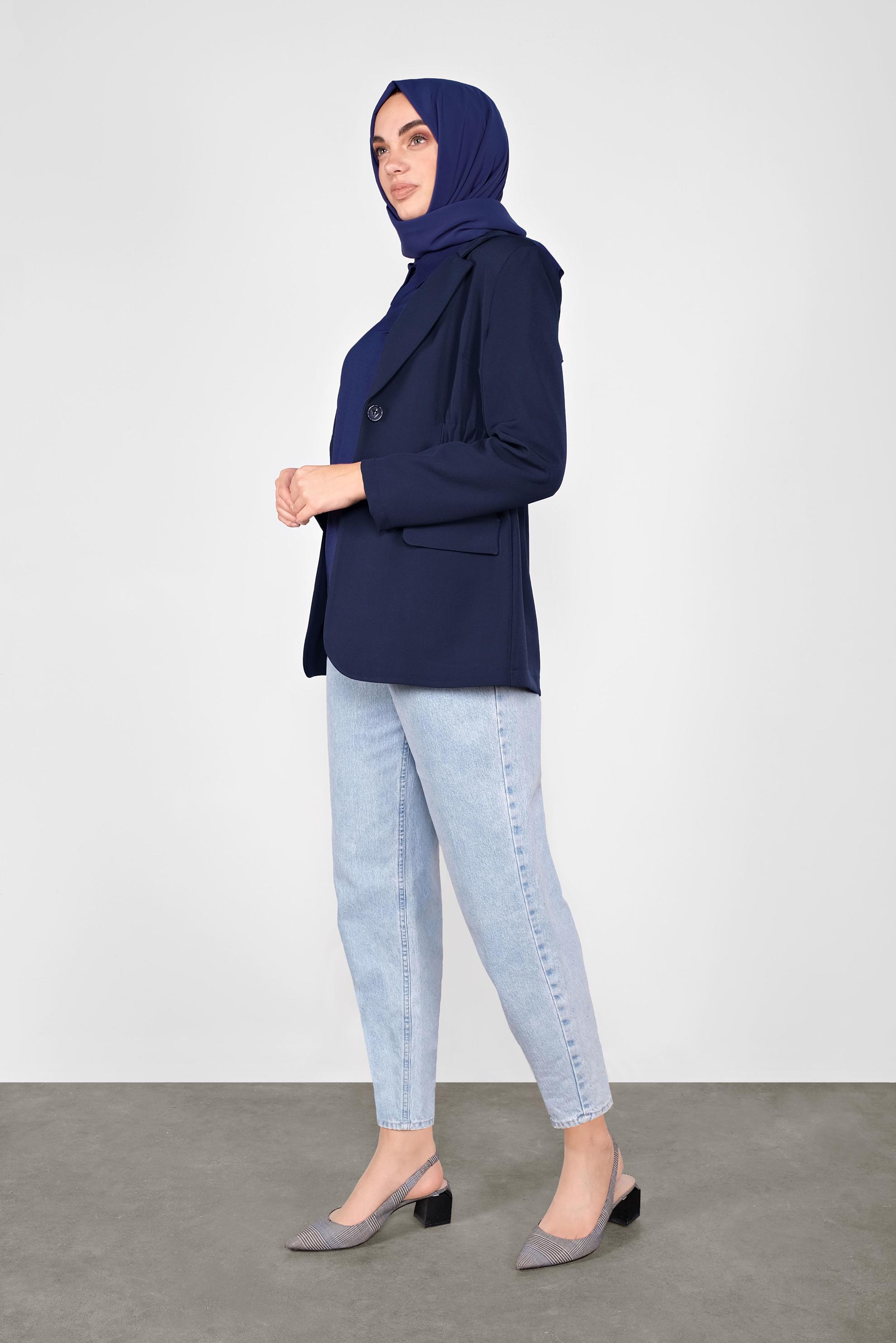 Hijab clothing NAVY BLUE ELASTIC-WAIST JACKET 41216