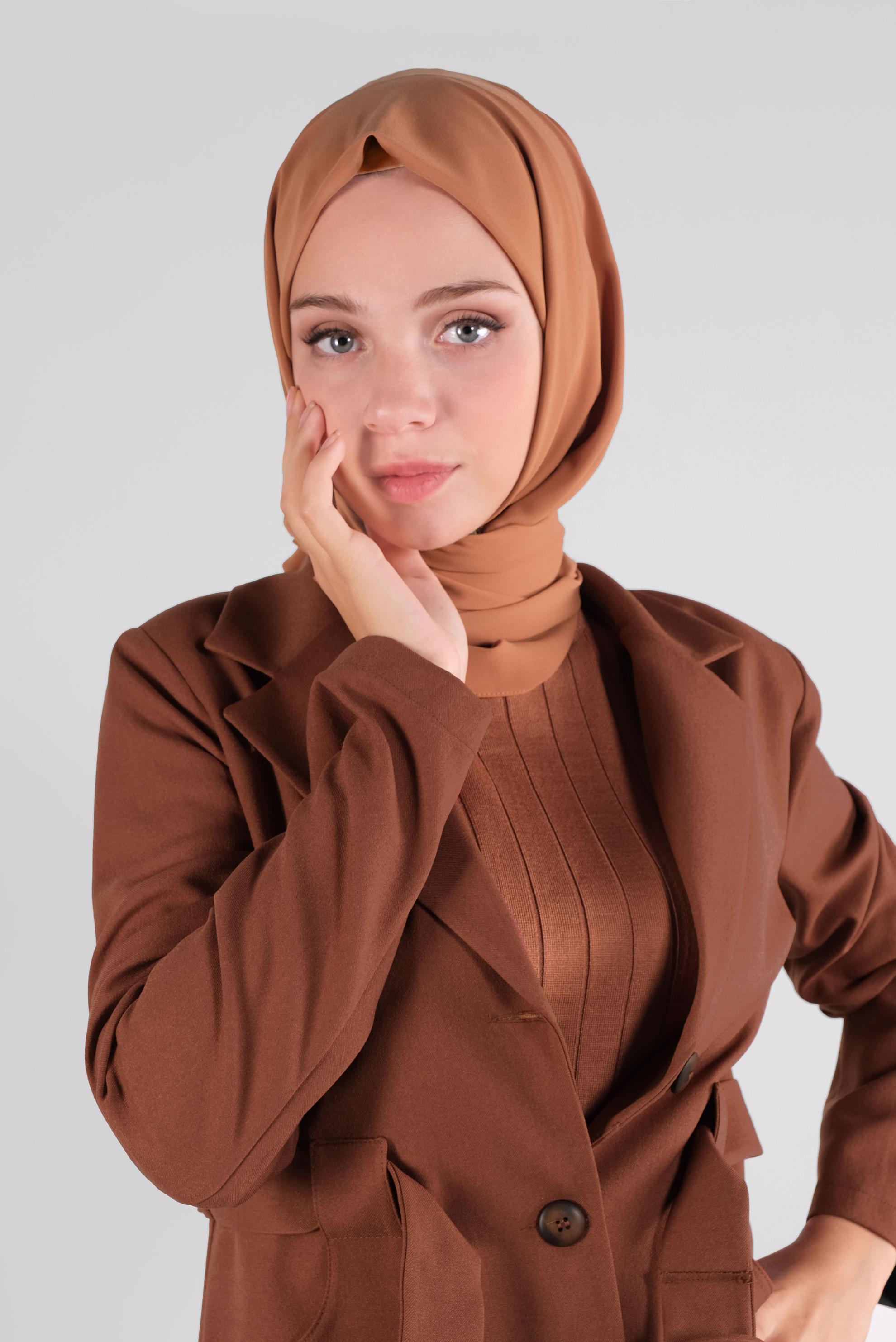 Tesettür giyim TABA KRUVAZE YAKA KEMERLİ CEKET 41223 