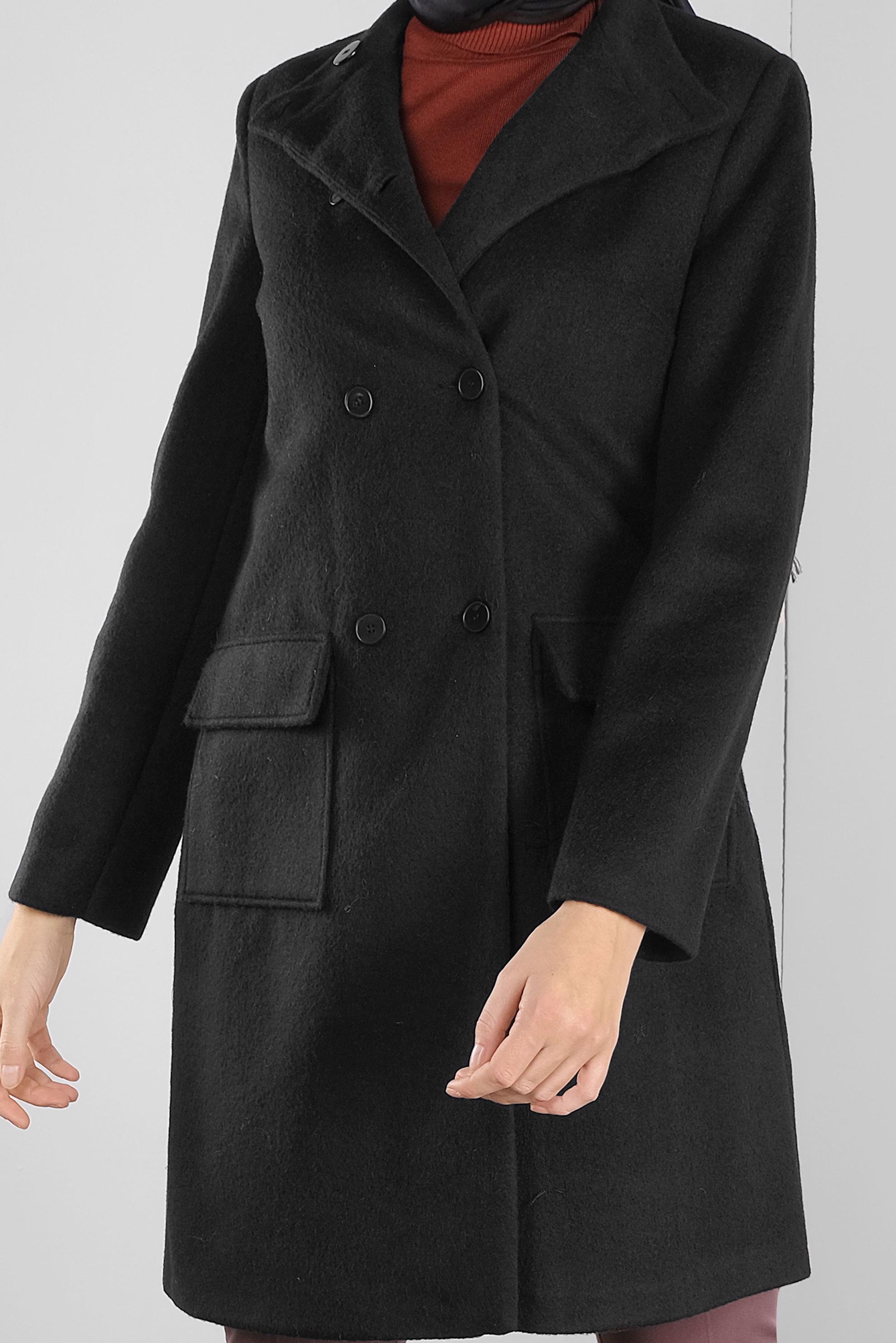 Tesettür giyim SİYAH DÜĞMELİ CEPLİ TAY TÜYÜ CEKET 41245