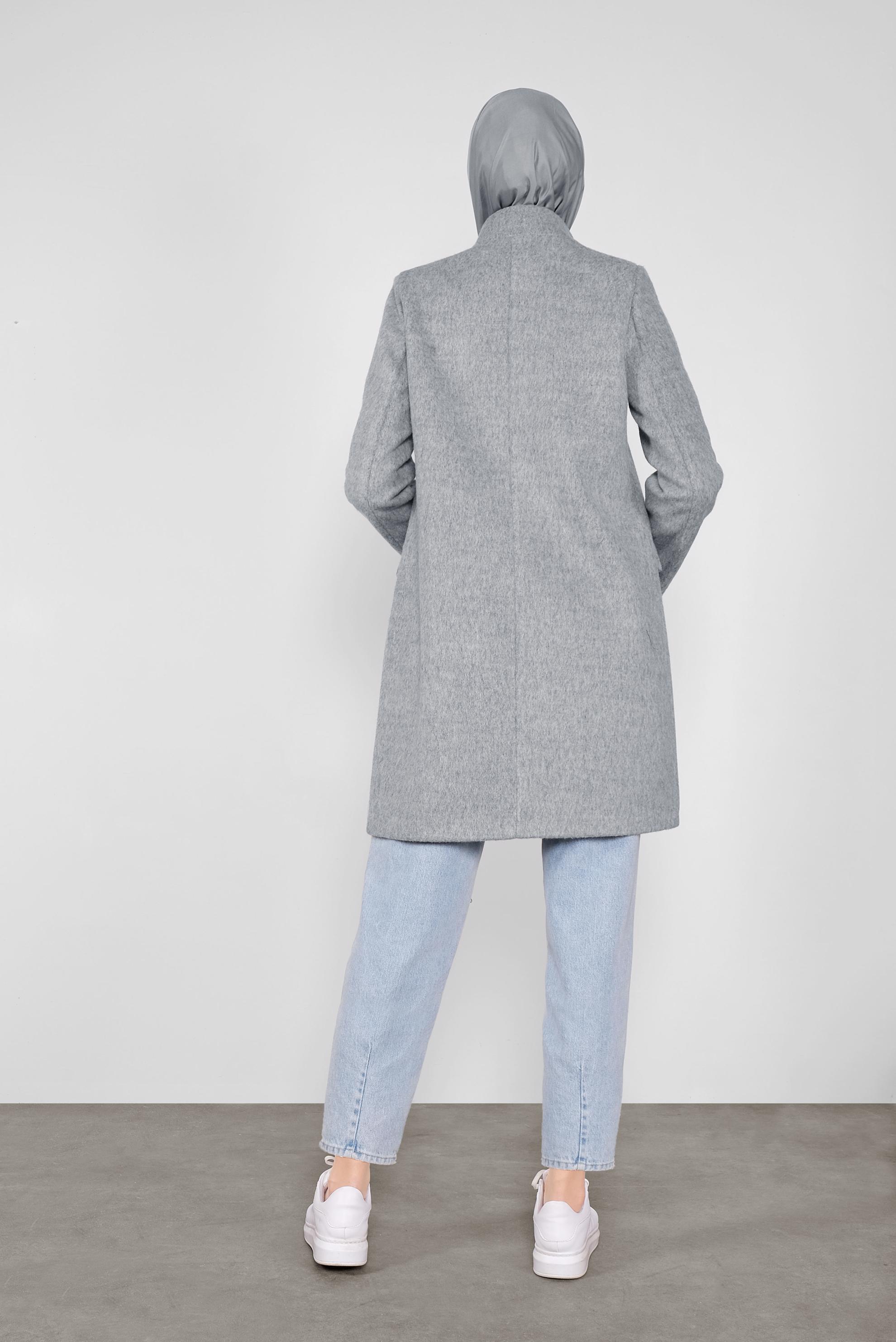 Tesettür giyim GRİ DÜĞMELİ CEPLİ TAY TÜYÜ CEKET 41245